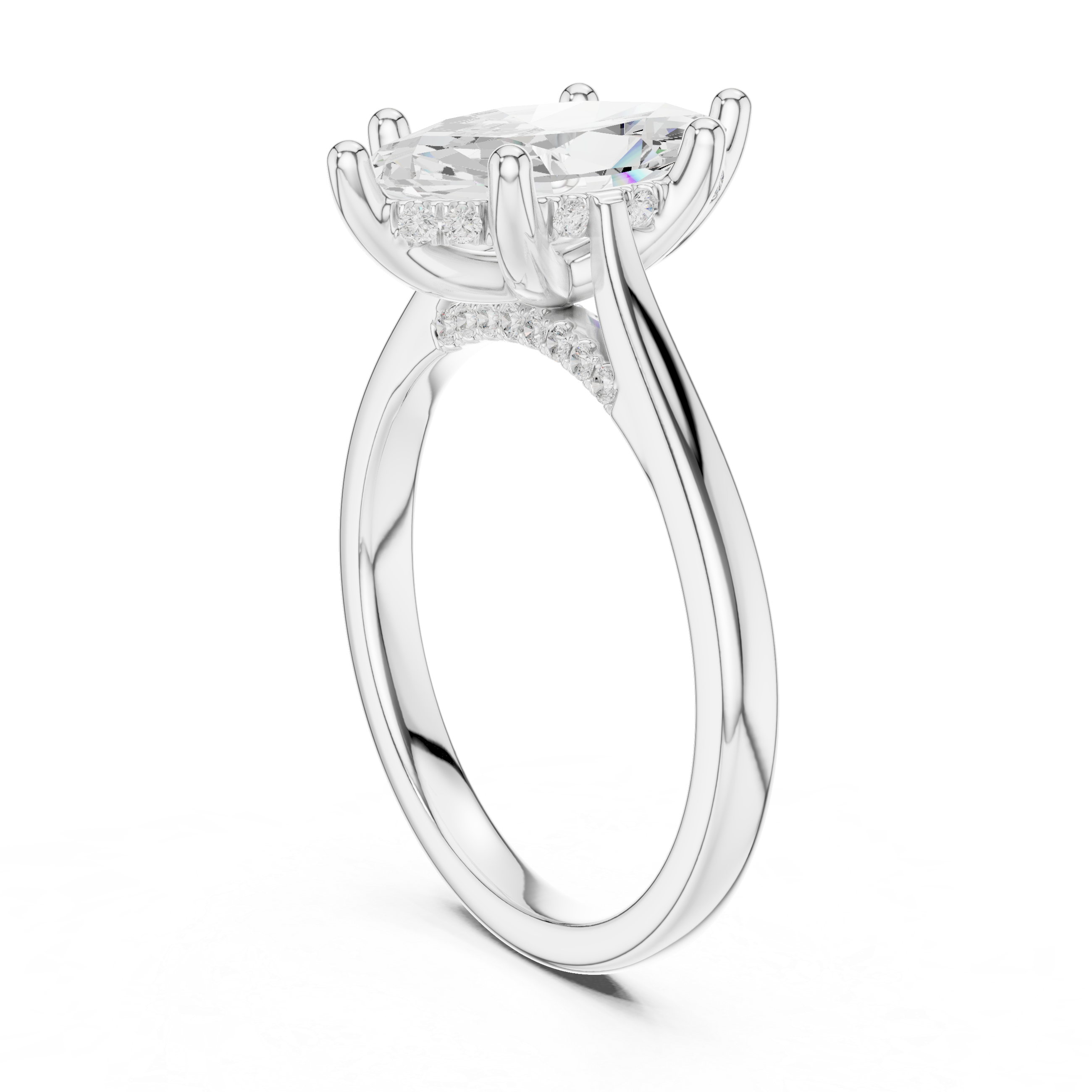 Elegant Marquise Cut Solitaire Engagement Ring with Hidden Pavé Gallery