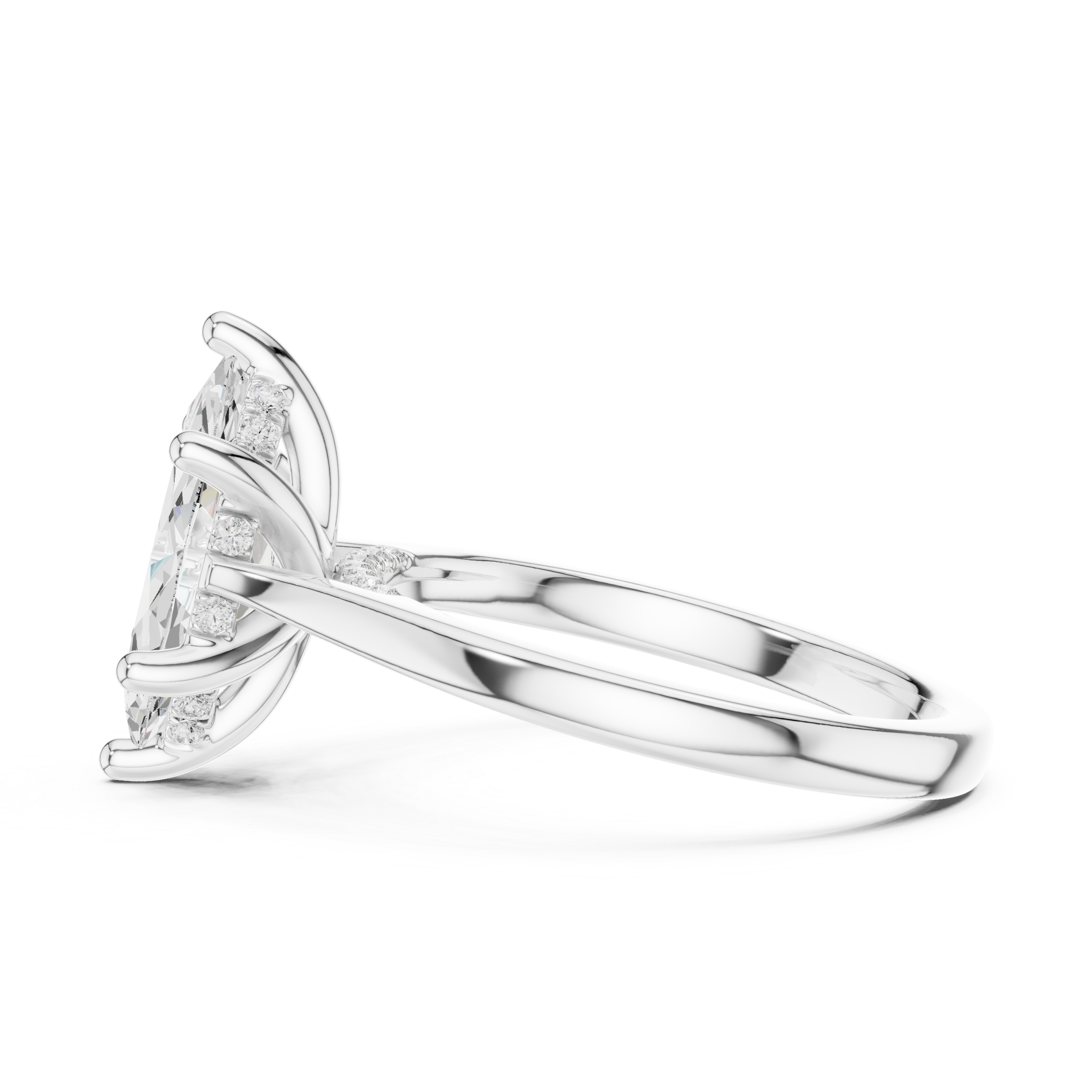 Elegant Marquise Cut Solitaire Engagement Ring with Hidden Pavé Gallery