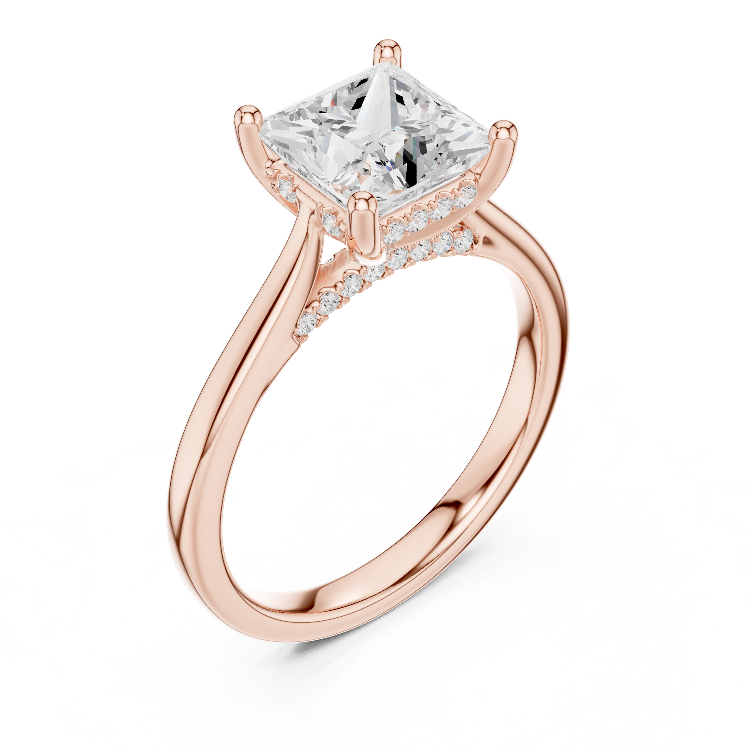 Classic Princess Cut Solitaire Engagement Ring with Hidden Pavé Detail