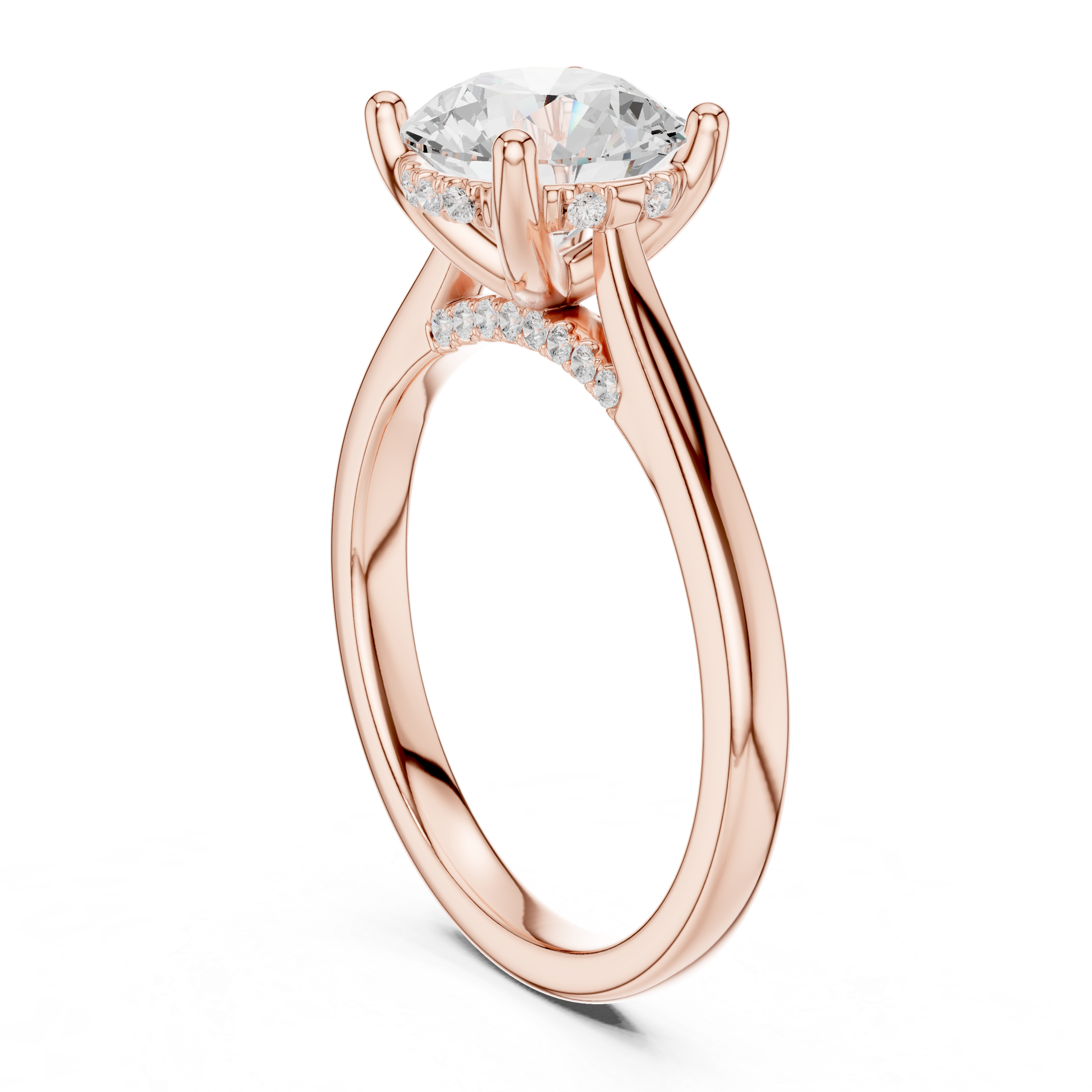 Classic Round Cut Solitaire Engagement Ring with Hidden Pavé Accent