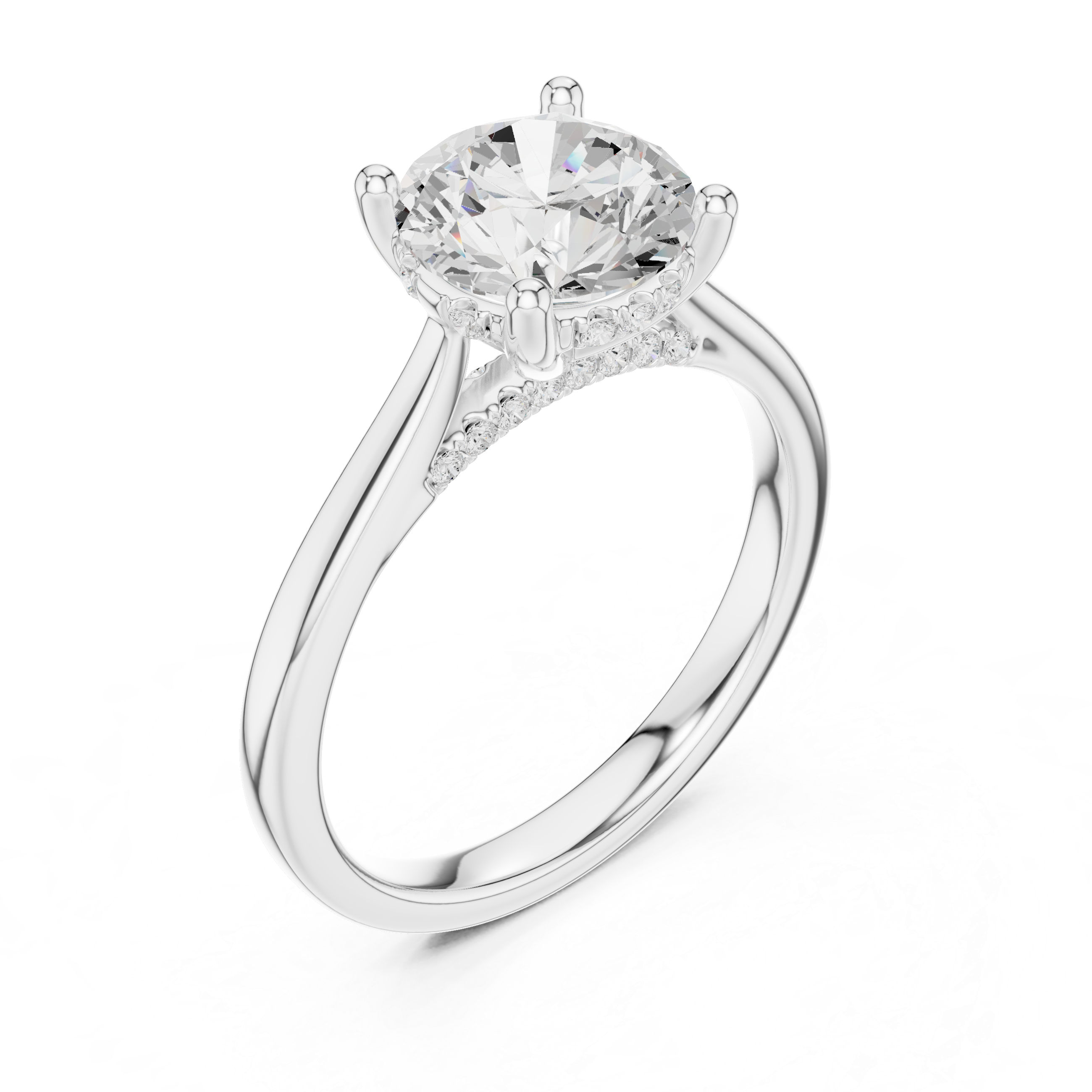 Classic Round Cut Solitaire Engagement Ring with Hidden Pavé Accent