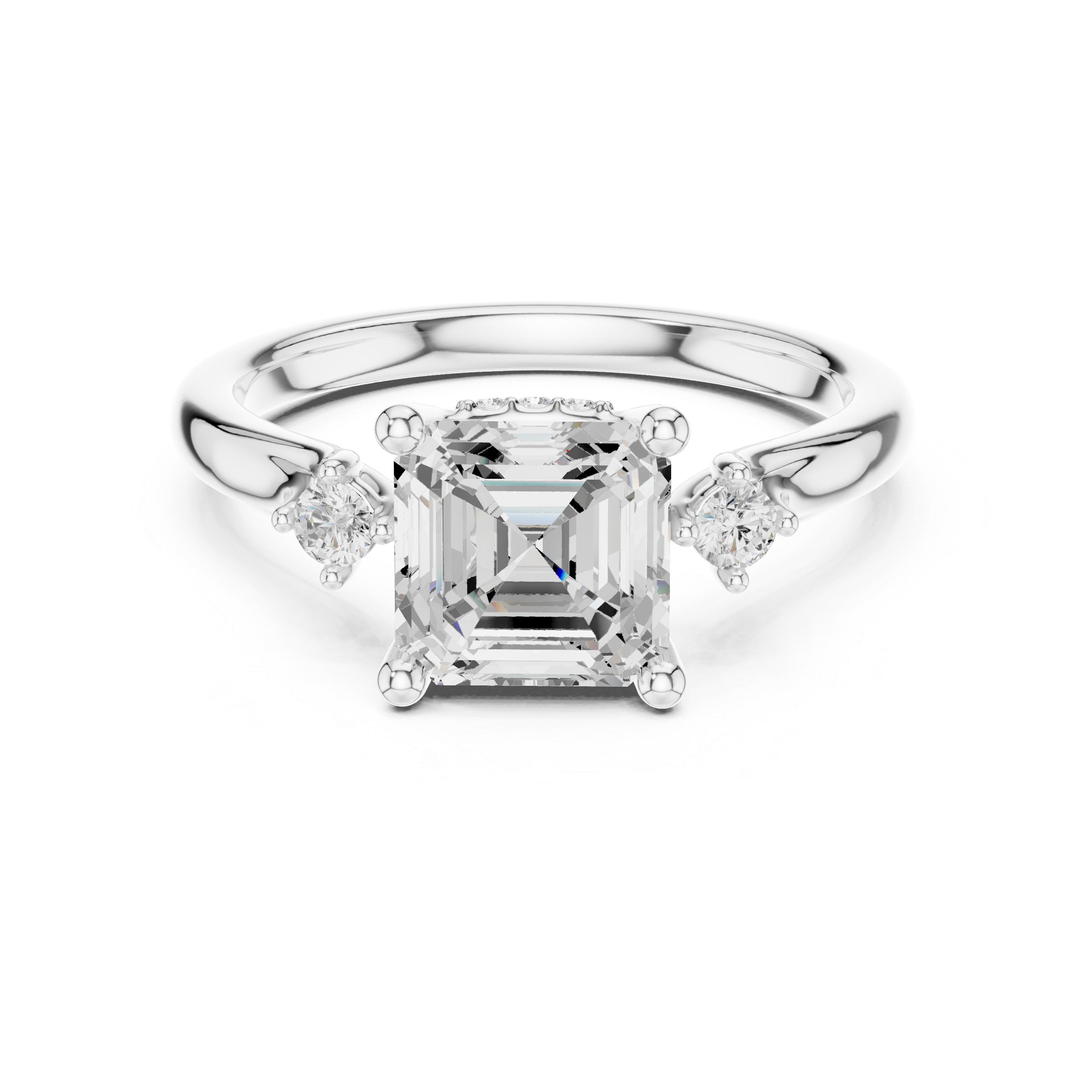 Asscher Cut Three Stone Engagement Ring with Hidden Pavé Gallery