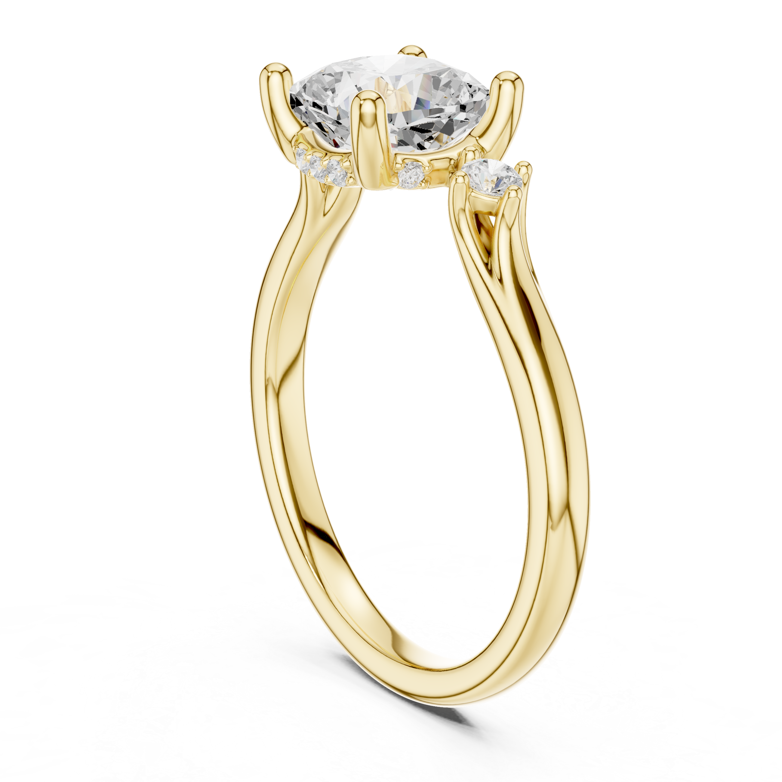 Cushion Cut Three Stone Engagement Ring with Hidden Pavé Detail