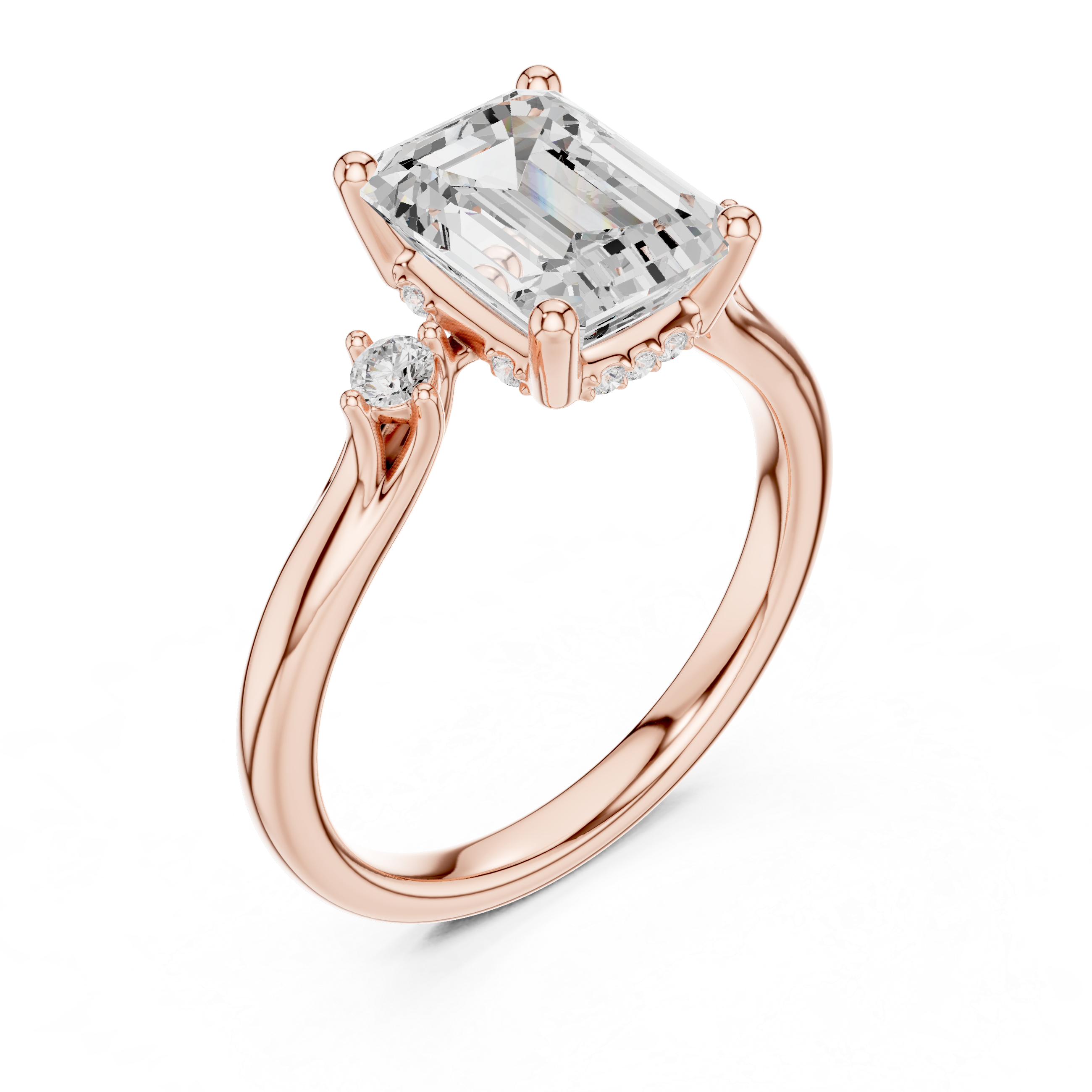 Emerald Cut Three Stone Engagement Ring with Hidden Pavé Gallery