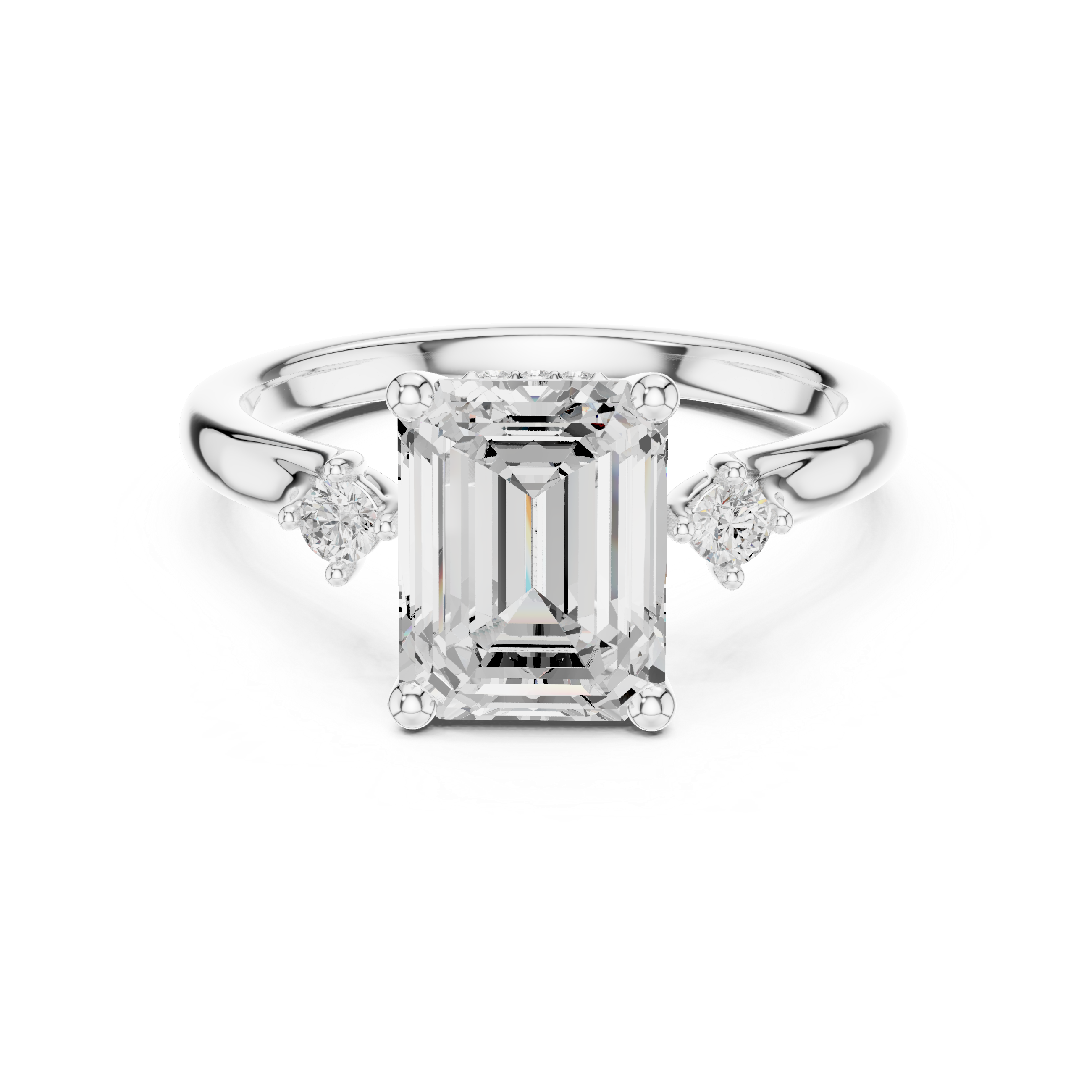 Emerald Cut Three Stone Engagement Ring with Hidden Pavé Gallery