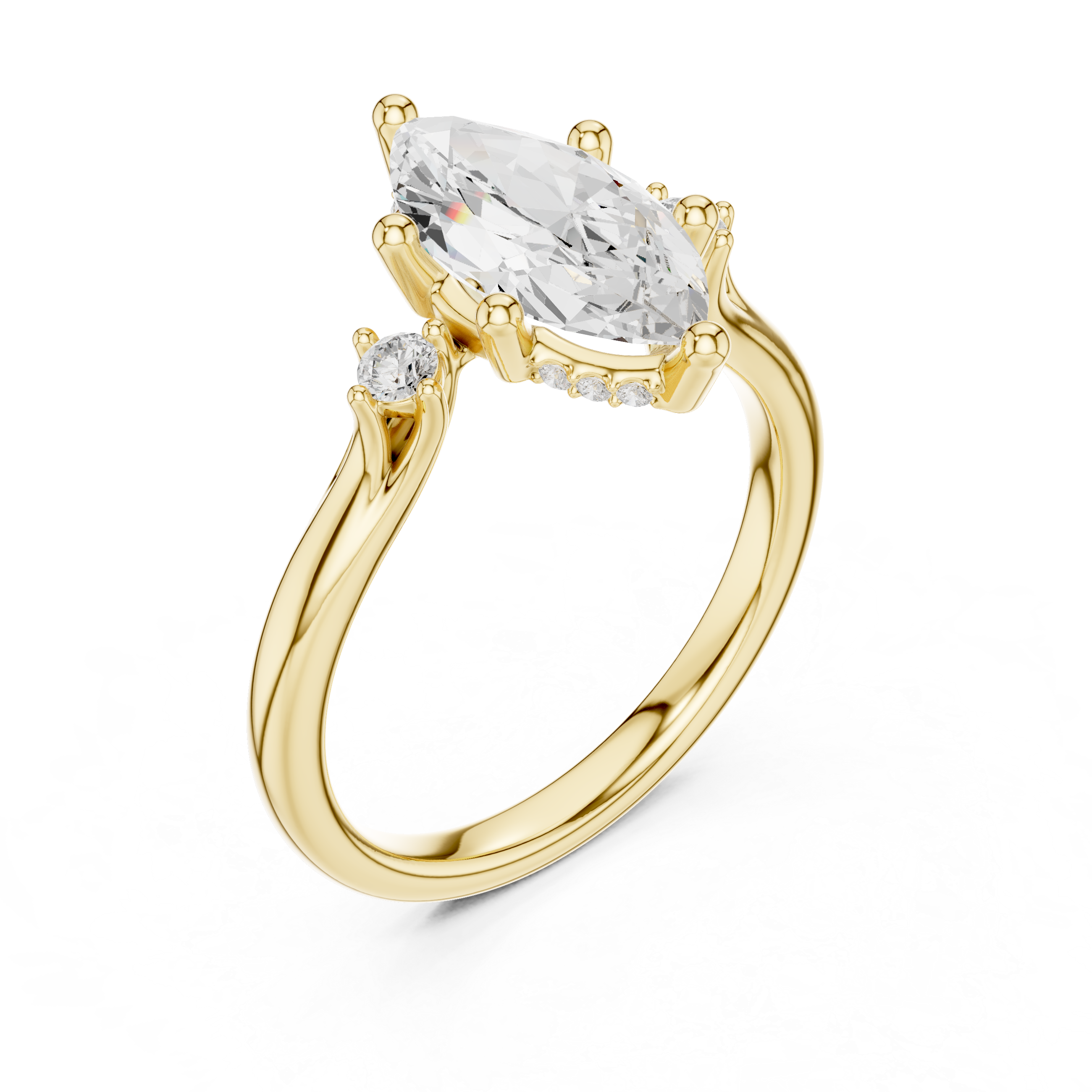 Marquise Cut Three Stone Engagement Ring with Hidden Pavé Gallery