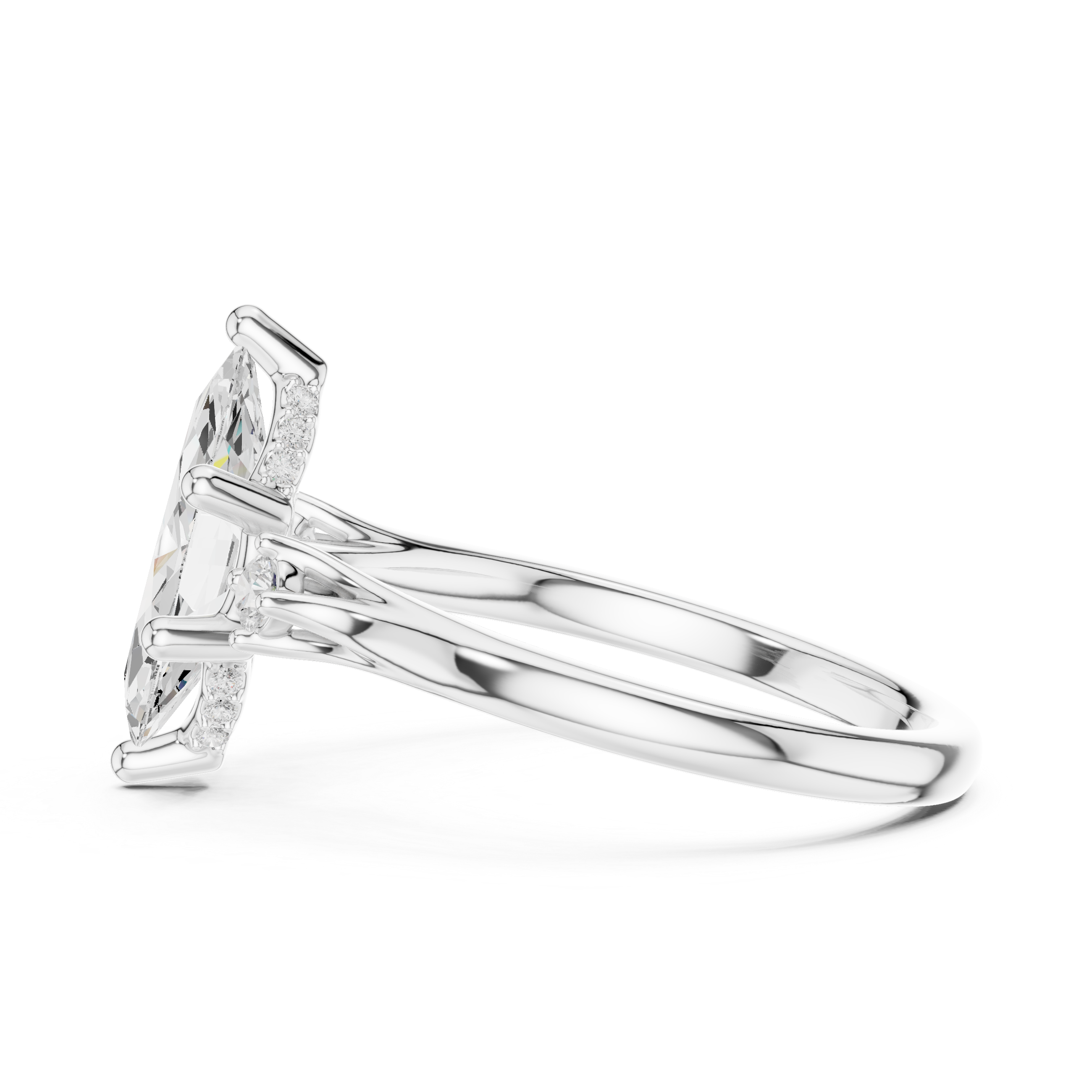 Marquise Cut Three Stone Engagement Ring with Hidden Pavé Gallery
