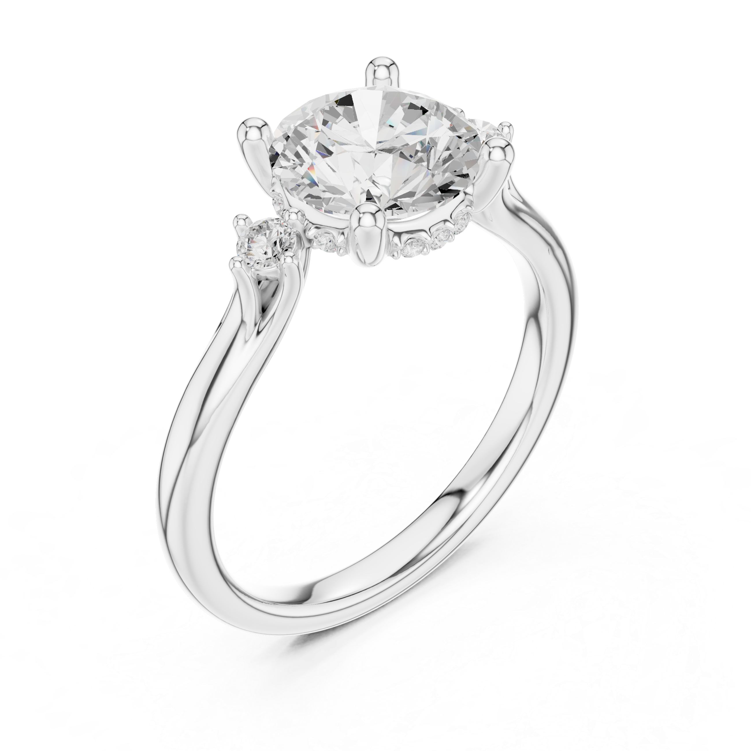 Round Brilliant Three Stone Engagement Ring with Hidden Pavé Gallery