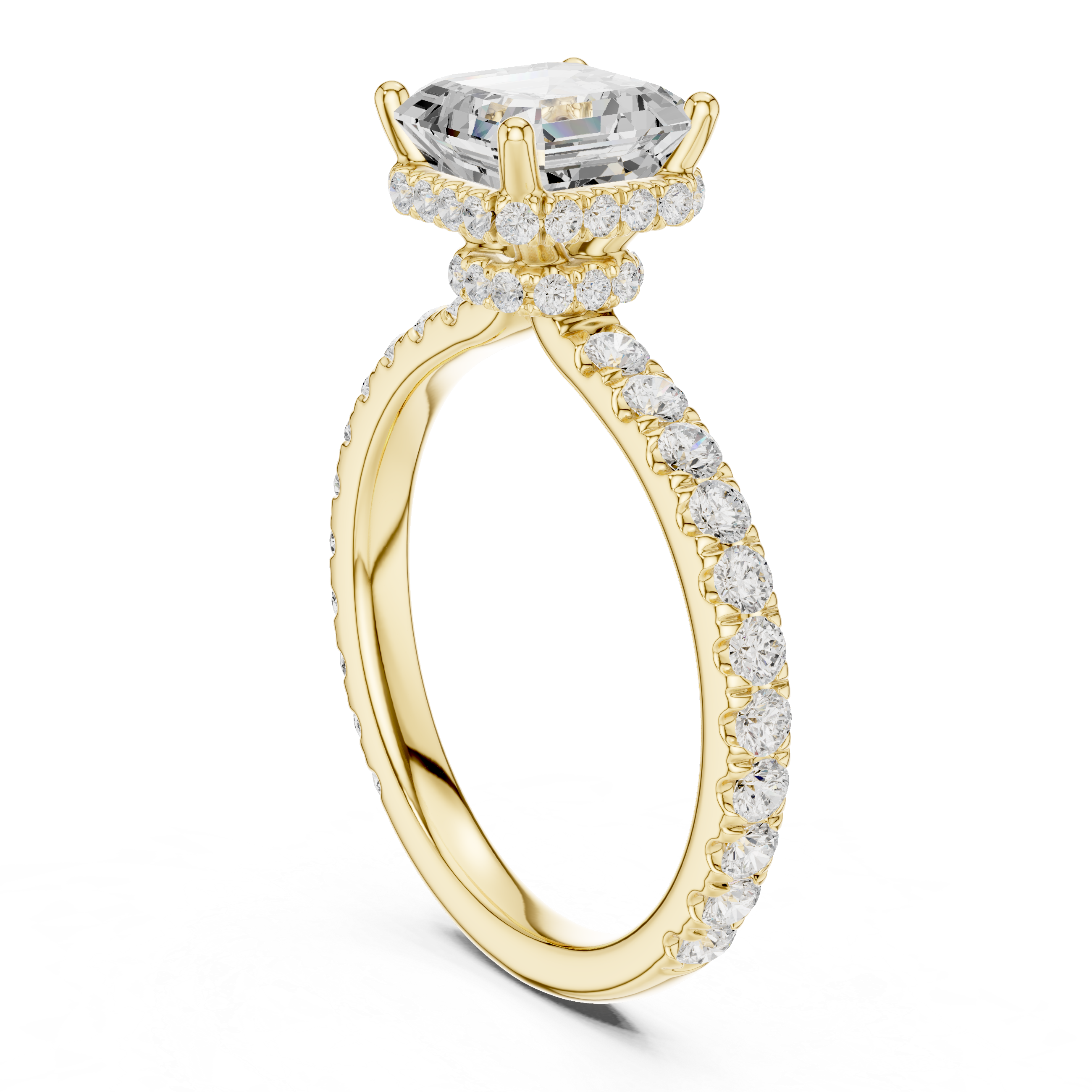 Asscher Cut Pavé Engagement Ring with Hidden Halo Gallery