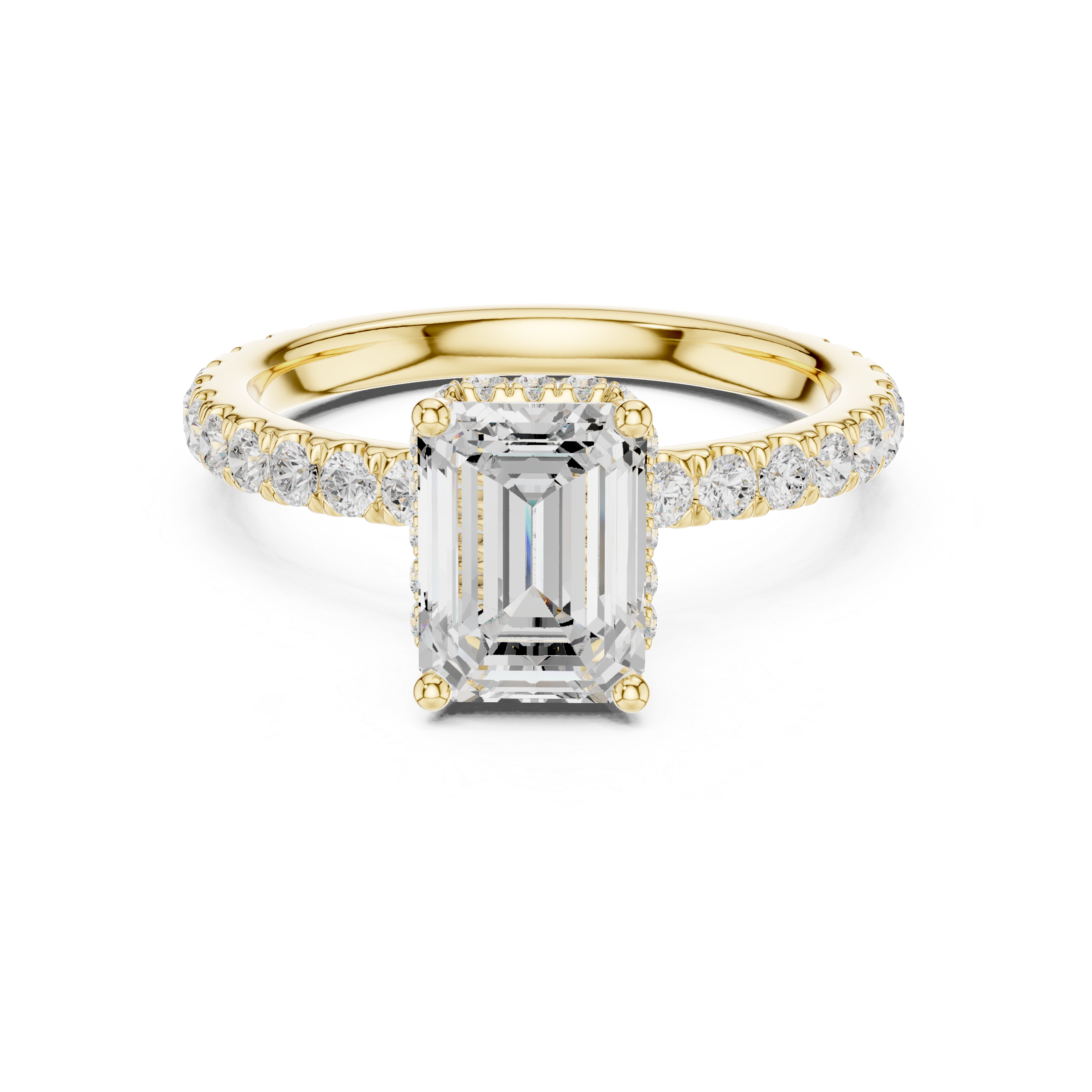 Emerald Cut Pavé Engagement Ring with Hidden Halo Gallery