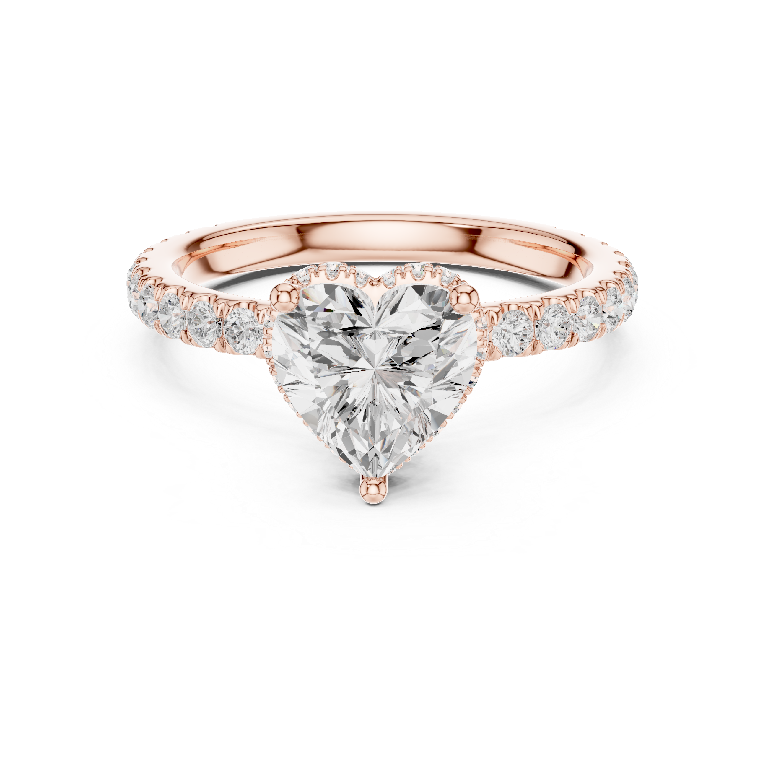 Heart Cut Pavé Engagement Ring with Hidden Halo and Diamond Band