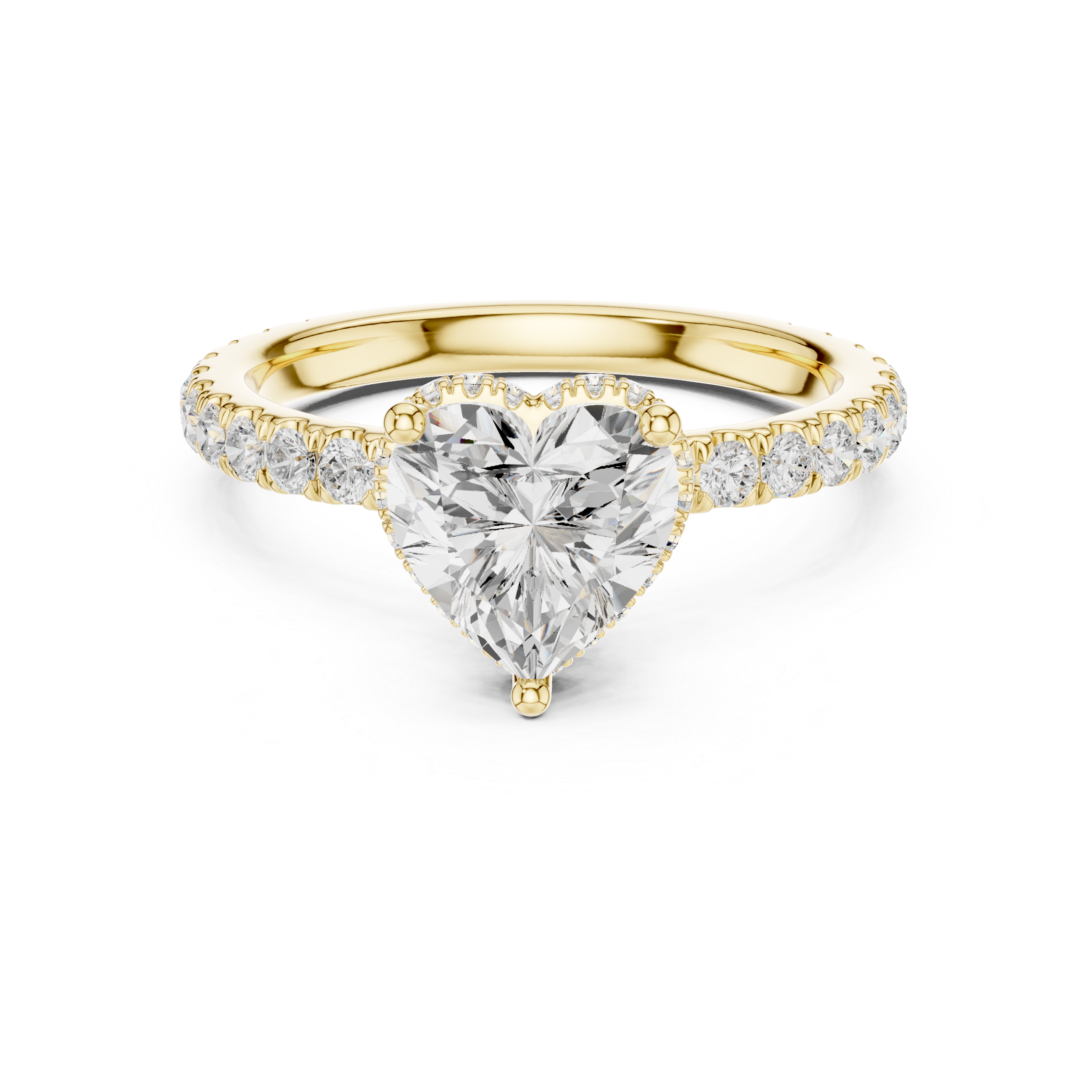 Heart Cut Pavé Engagement Ring with Hidden Halo and Diamond Band