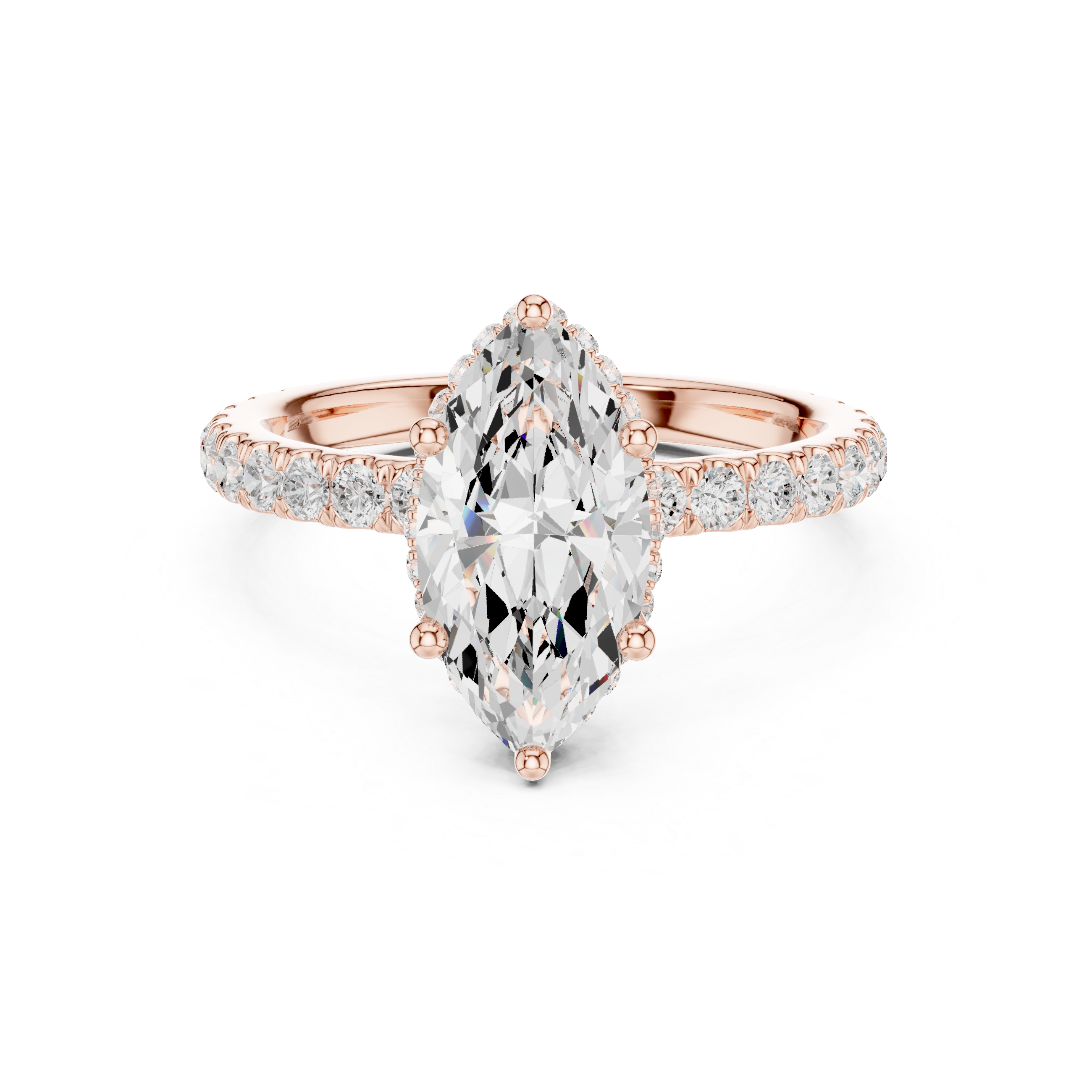 Marquise Cut Pavé Engagement Ring with Hidden Halo and Diamond Band
