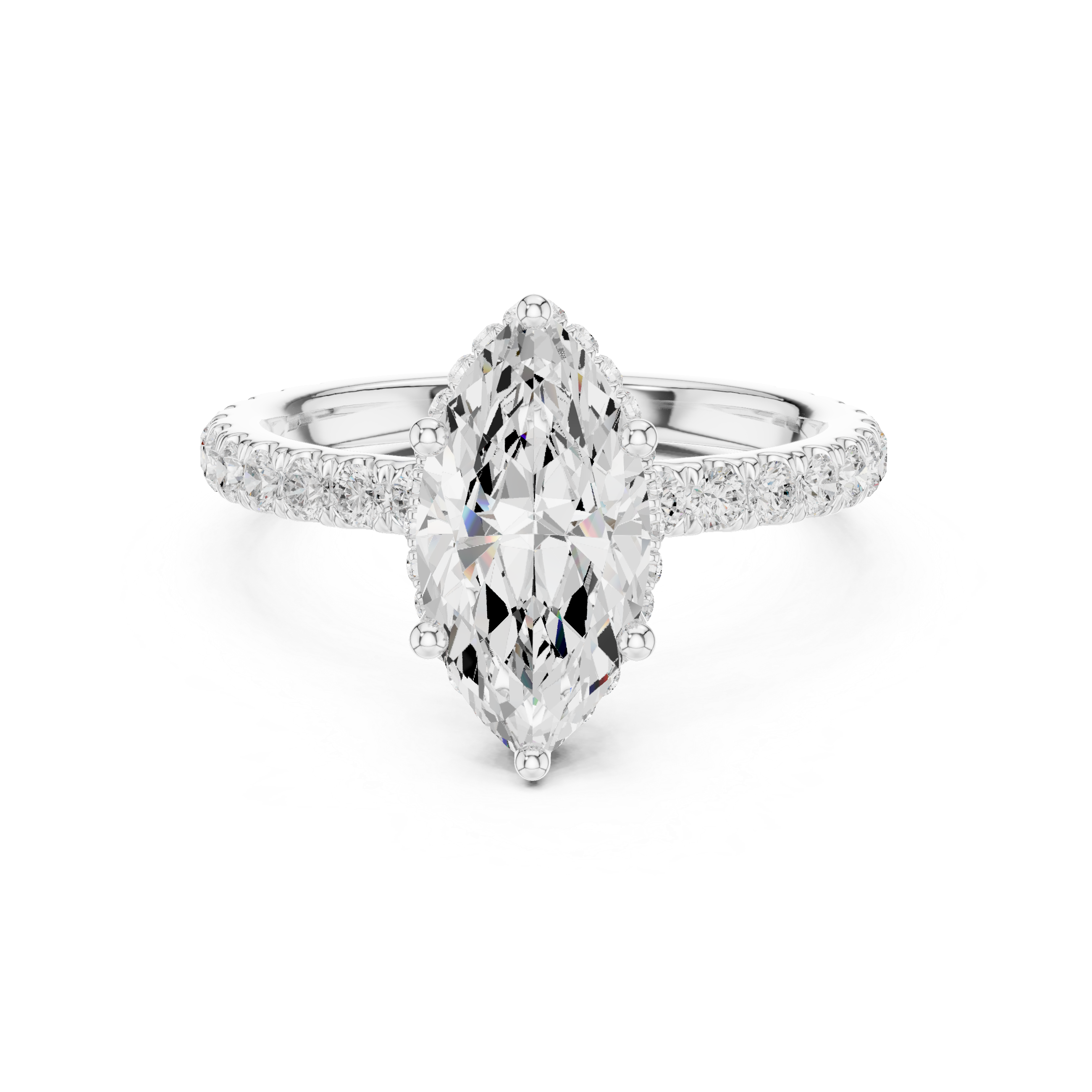 Marquise Cut Pavé Engagement Ring with Hidden Halo and Diamond Band