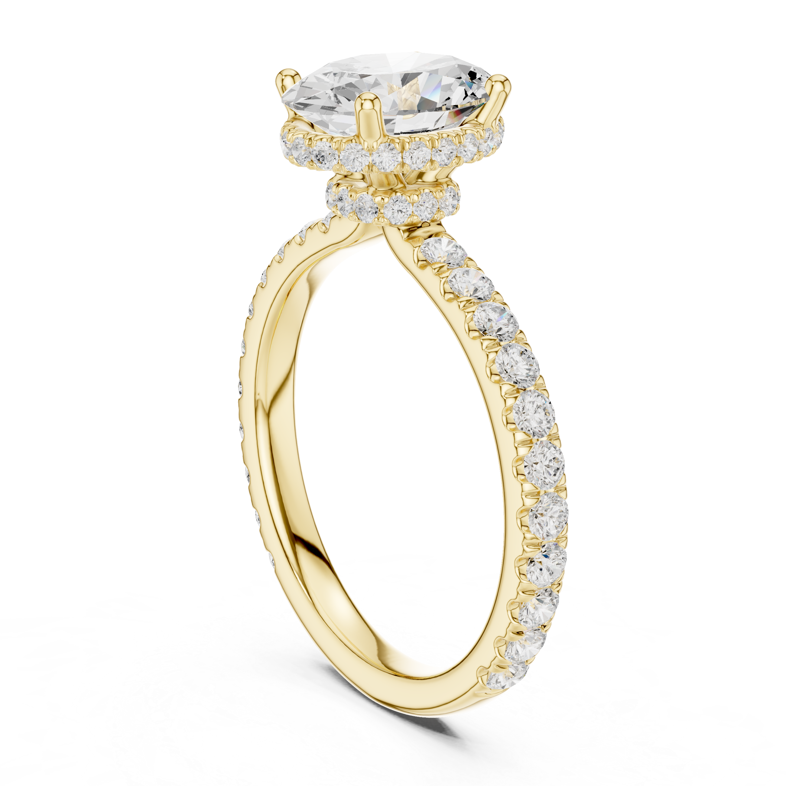 Oval Cut Pavé Engagement Ring with Hidden Halo and Diamond Band