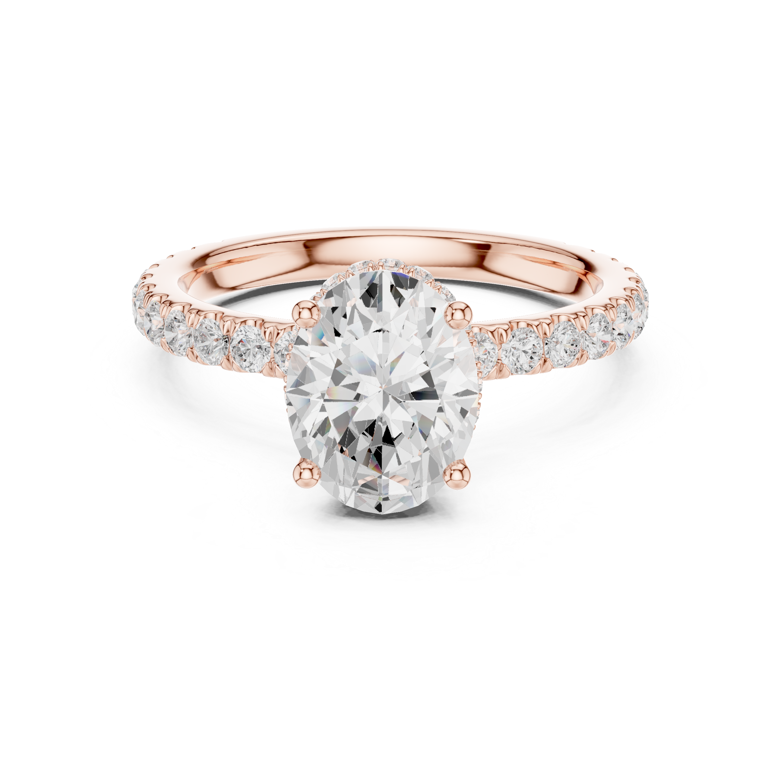 Oval Cut Pavé Engagement Ring with Hidden Halo and Diamond Band