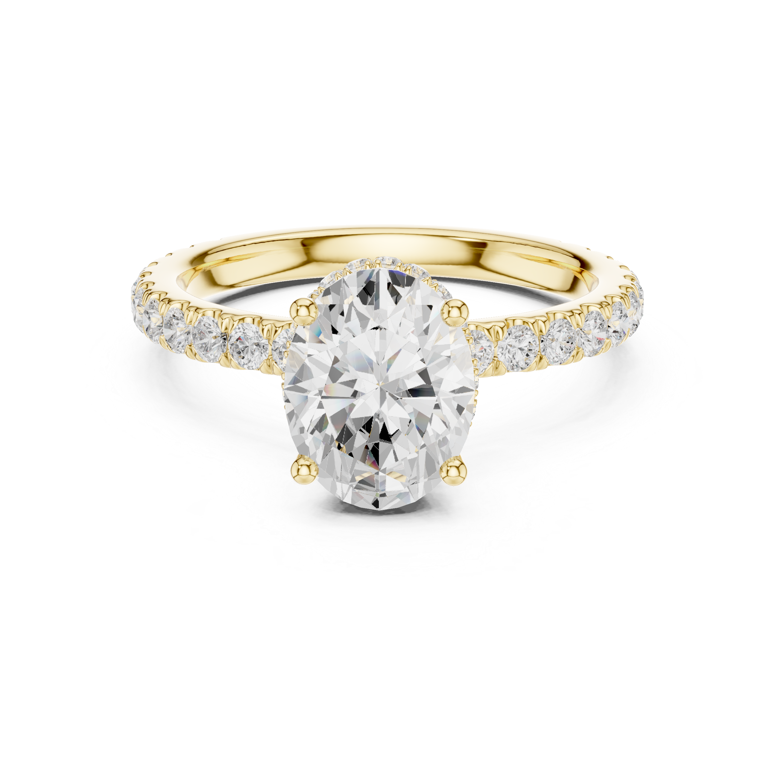 Oval Cut Pavé Engagement Ring with Hidden Halo and Diamond Band