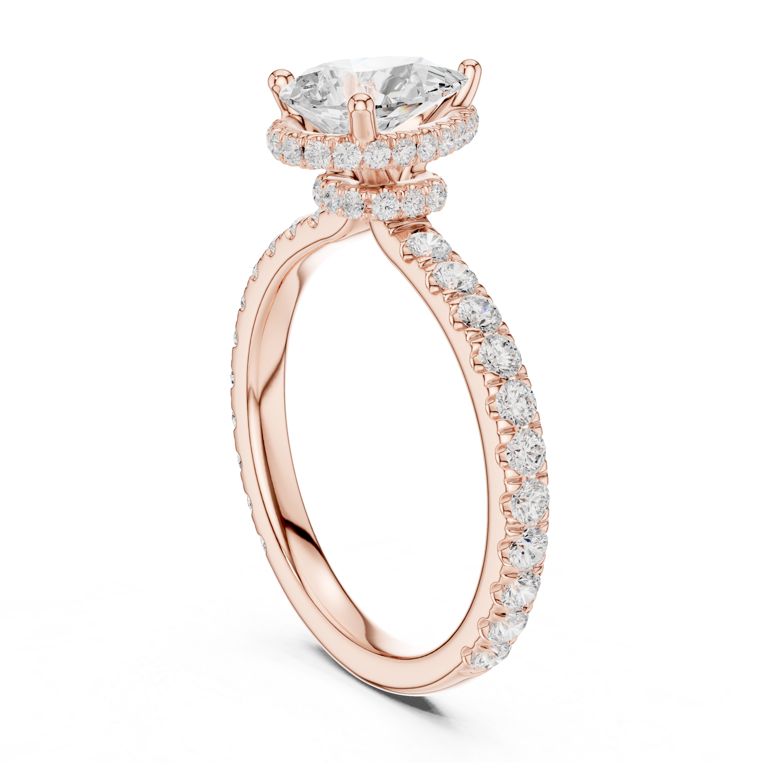 Pear Cut Pavé Engagement Ring with Hidden Halo and Diamond Band