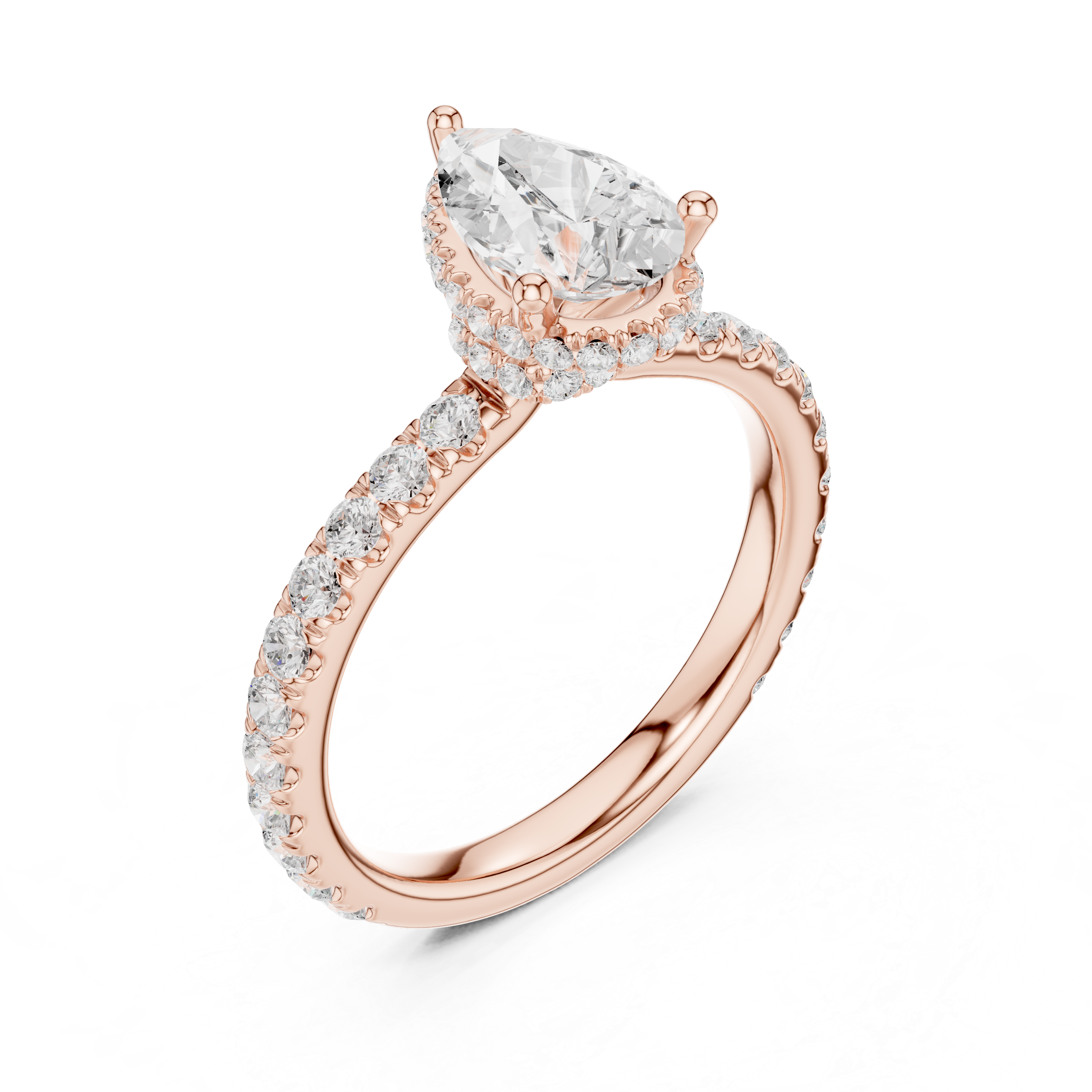 Pear Cut Pavé Engagement Ring with Hidden Halo and Diamond Band