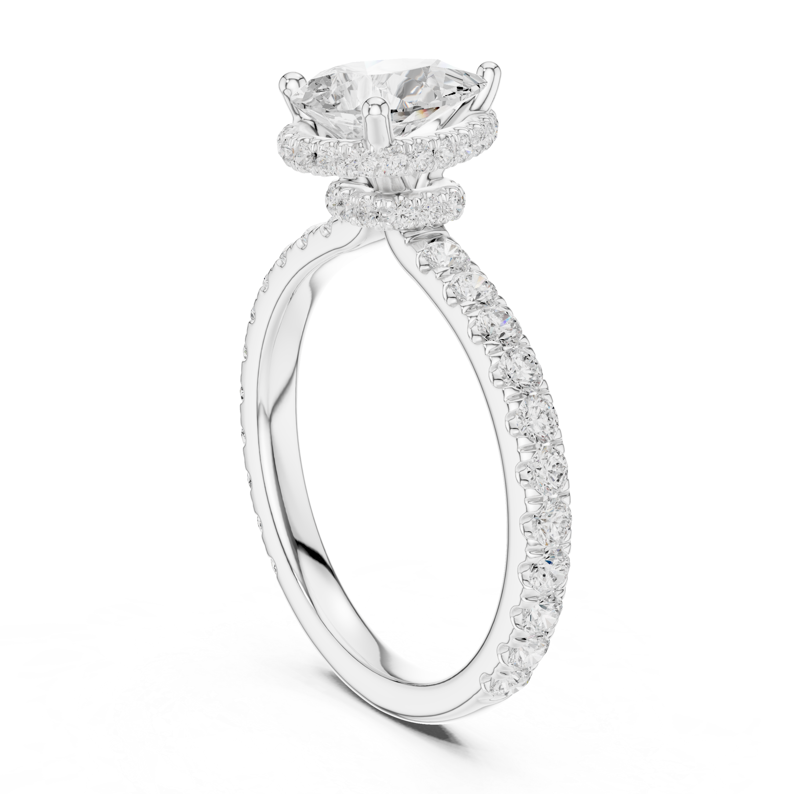 Pear Cut Pavé Engagement Ring with Hidden Halo and Diamond Band