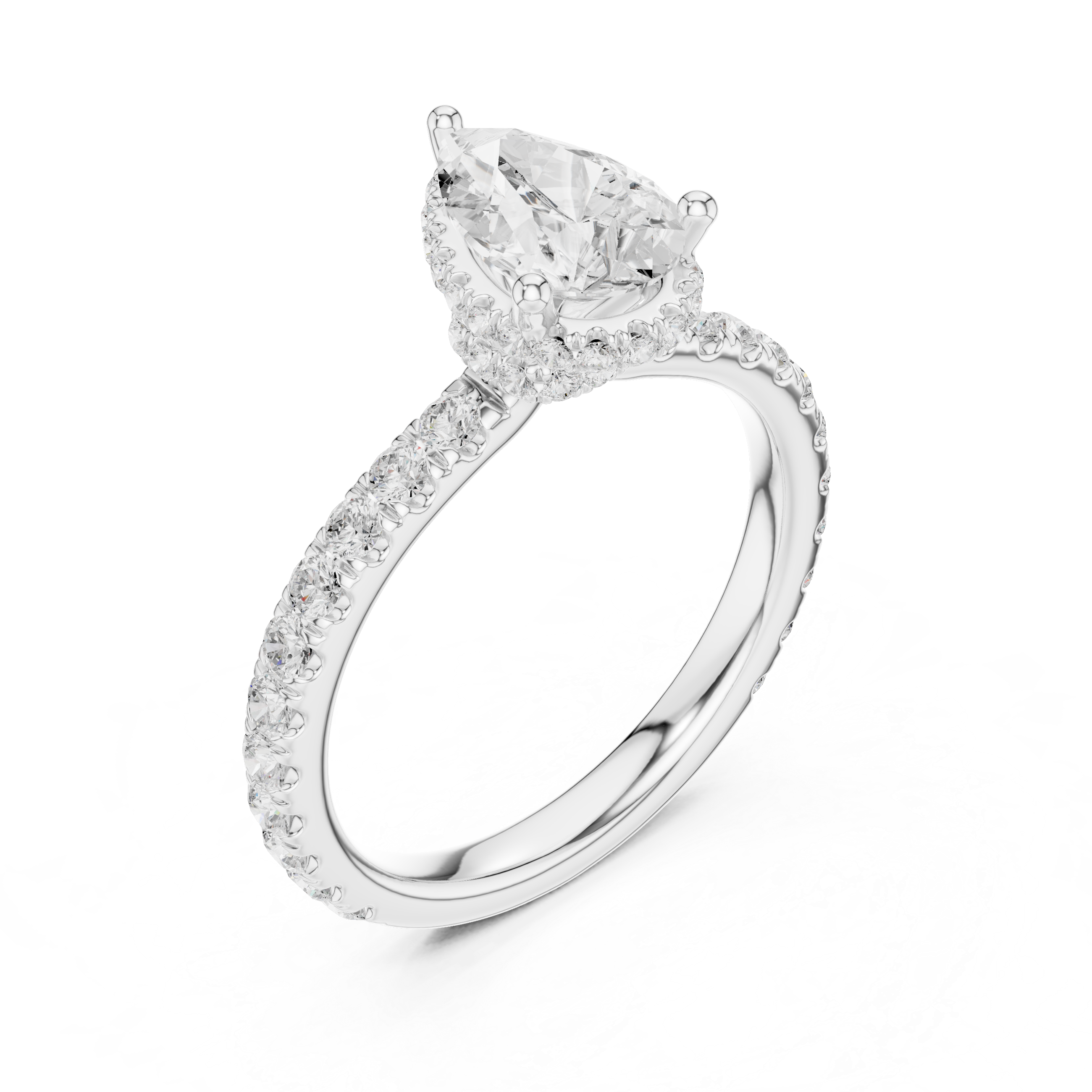 Pear Cut Pavé Engagement Ring with Hidden Halo and Diamond Band