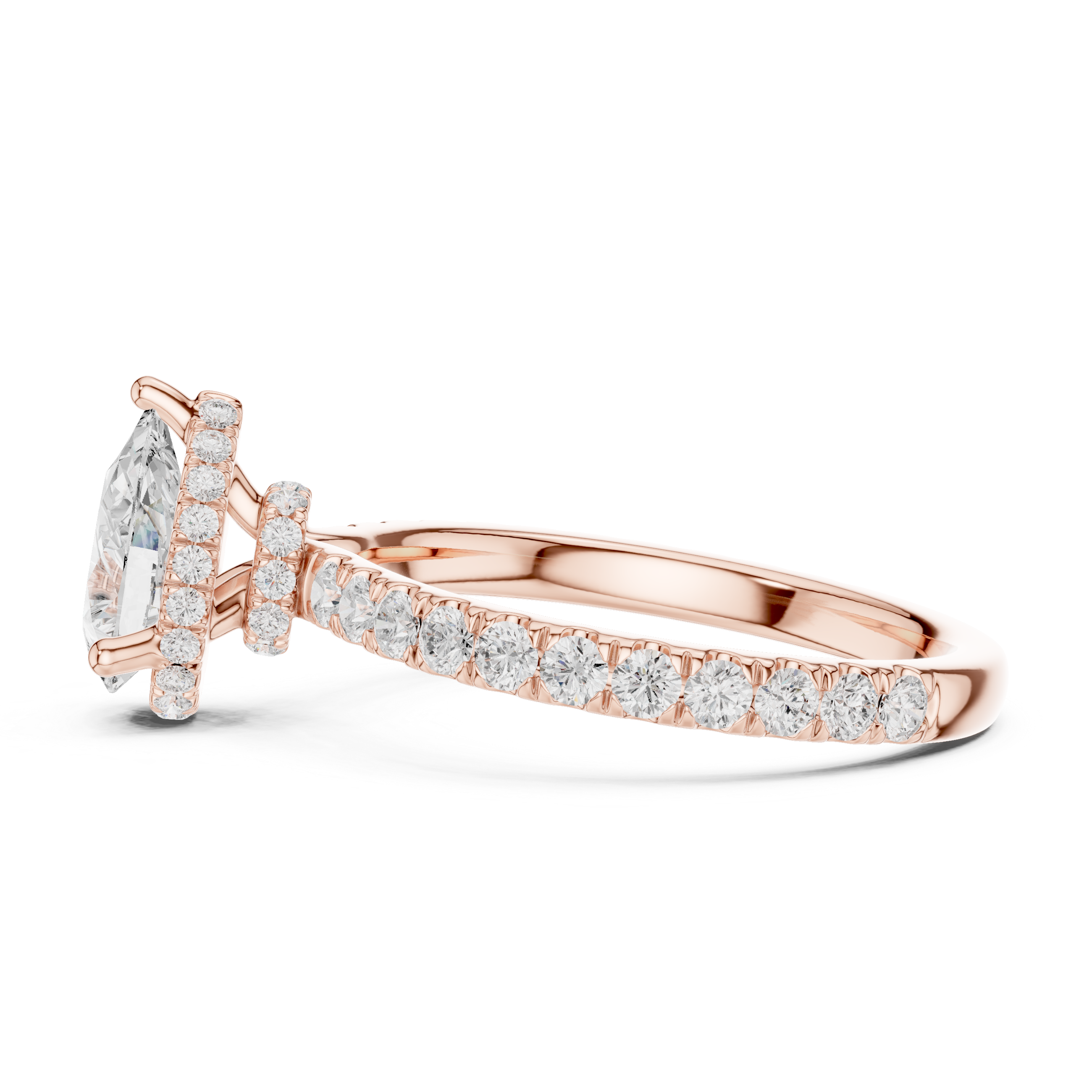 Pear Cut Pavé Engagement Ring with Hidden Halo and Diamond Band