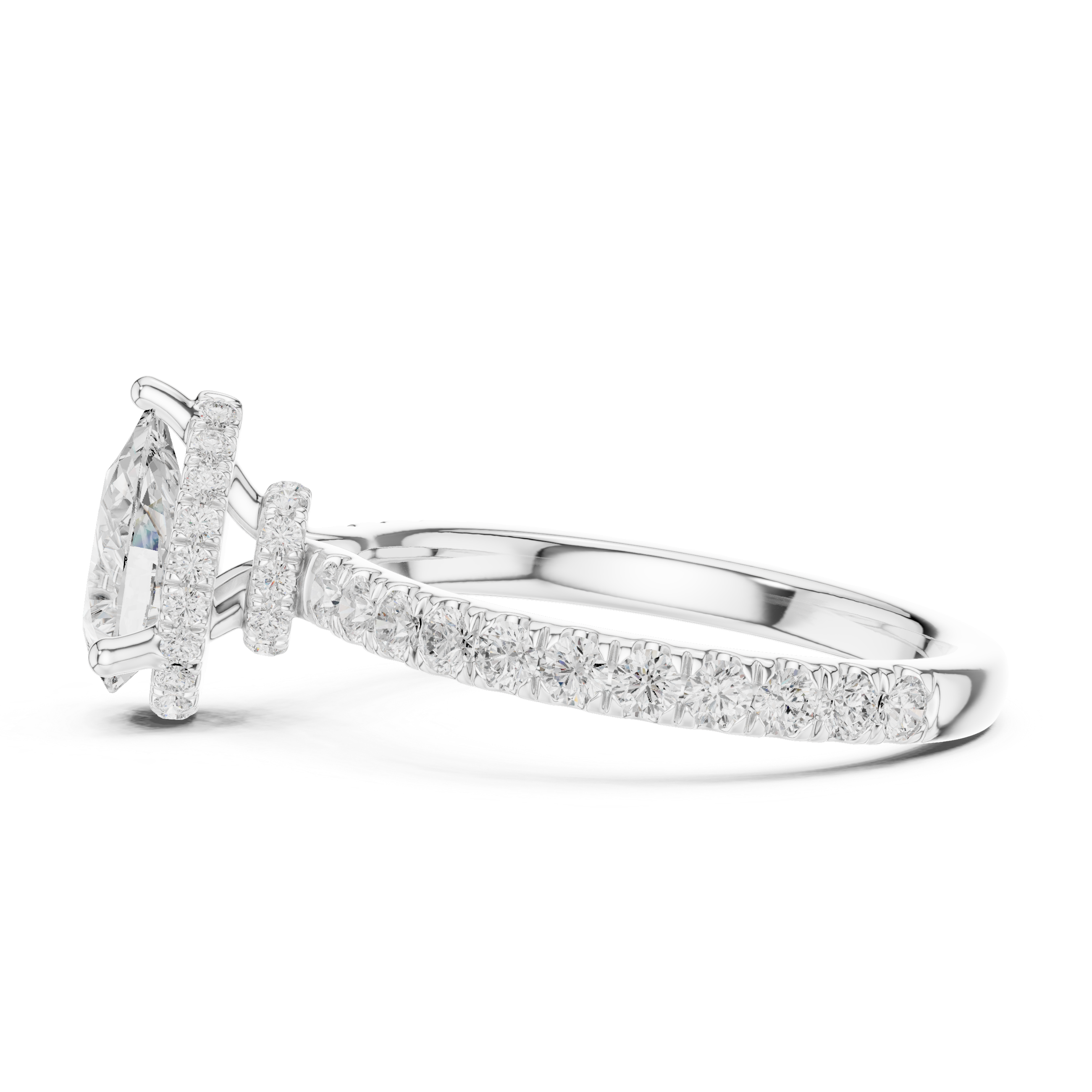 Pear Cut Pavé Engagement Ring with Hidden Halo and Diamond Band