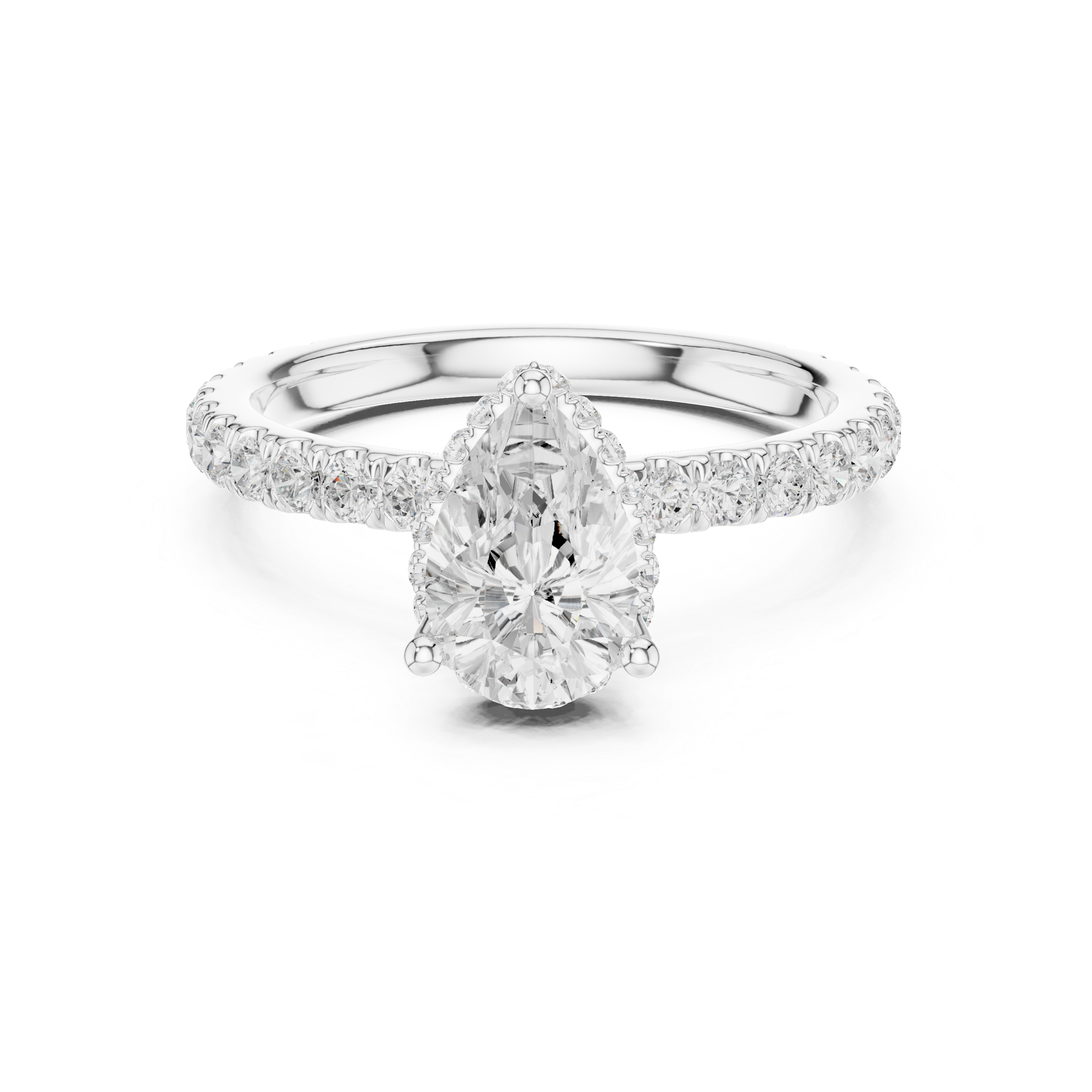 Pear Cut Pavé Engagement Ring with Hidden Halo and Diamond Band