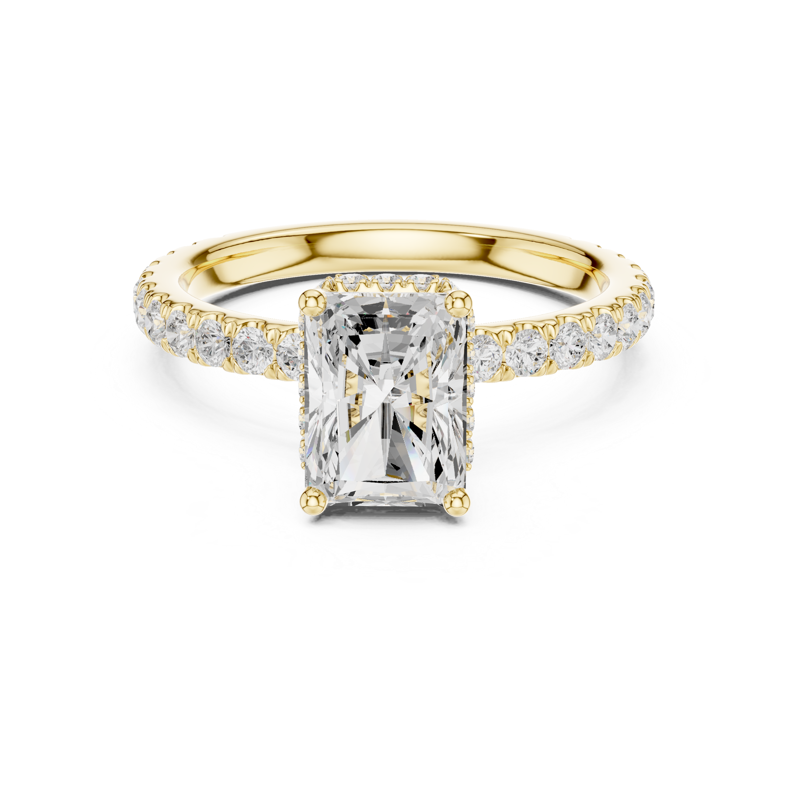 Radiant Cut Pavé Engagement Ring with Hidden Halo and Diamond Band