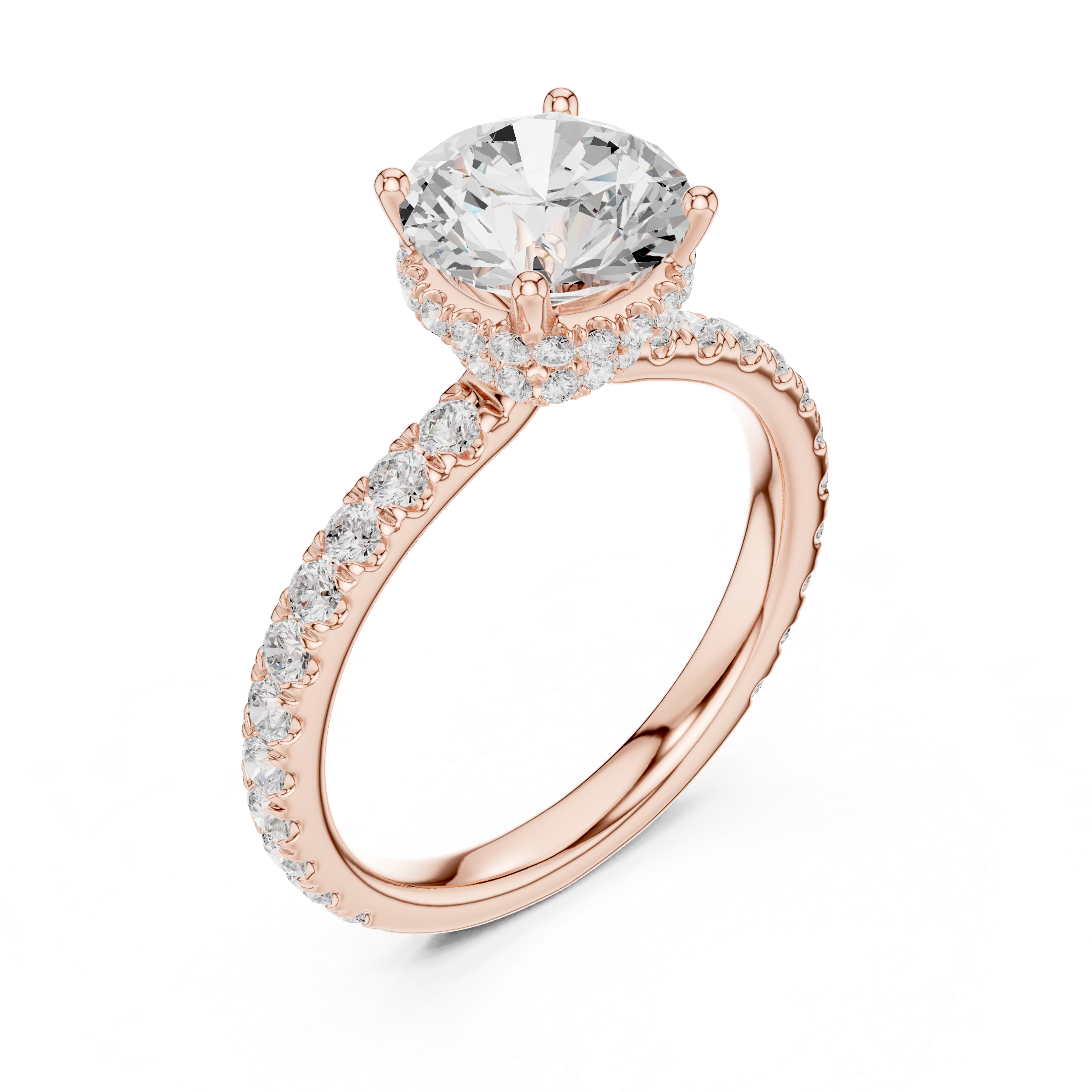 Round Brilliant Pavé Engagement Ring with Hidden Halo and Diamond Band