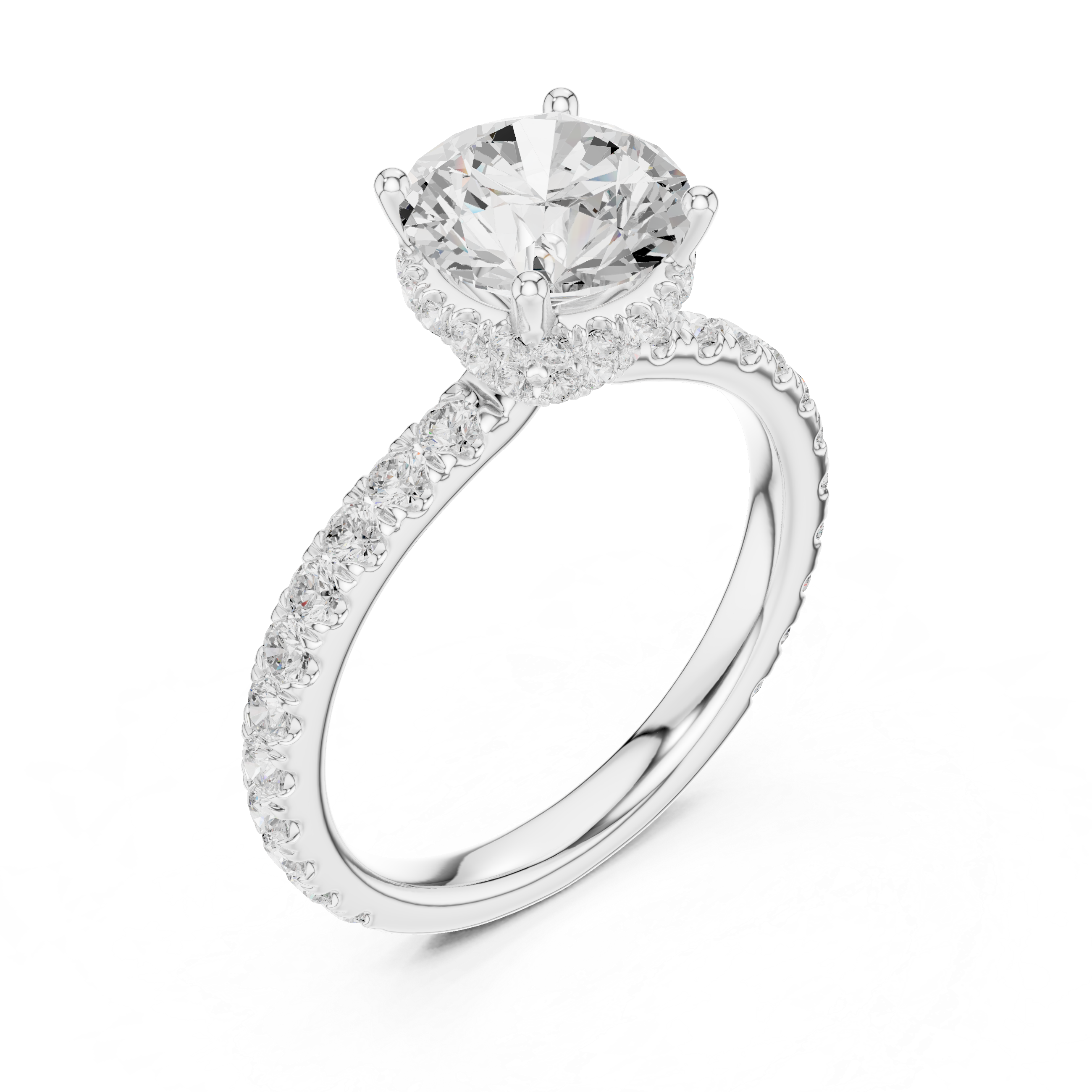 Round Brilliant Pavé Engagement Ring with Hidden Halo and Diamond Band