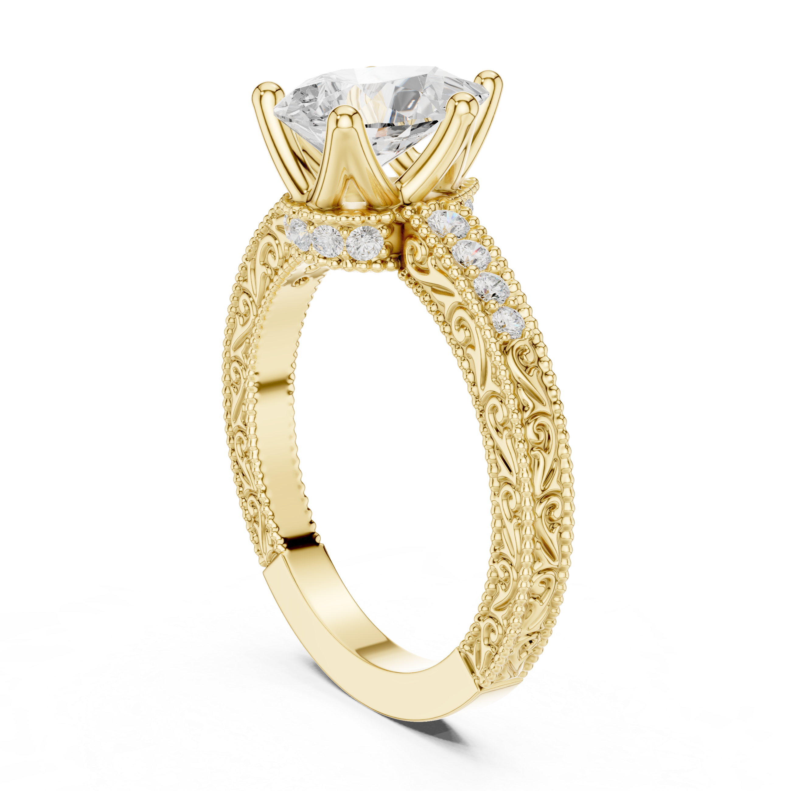 Vintage Milgrain Pear Cut Engagement Ring with Pavé Diamond Accents