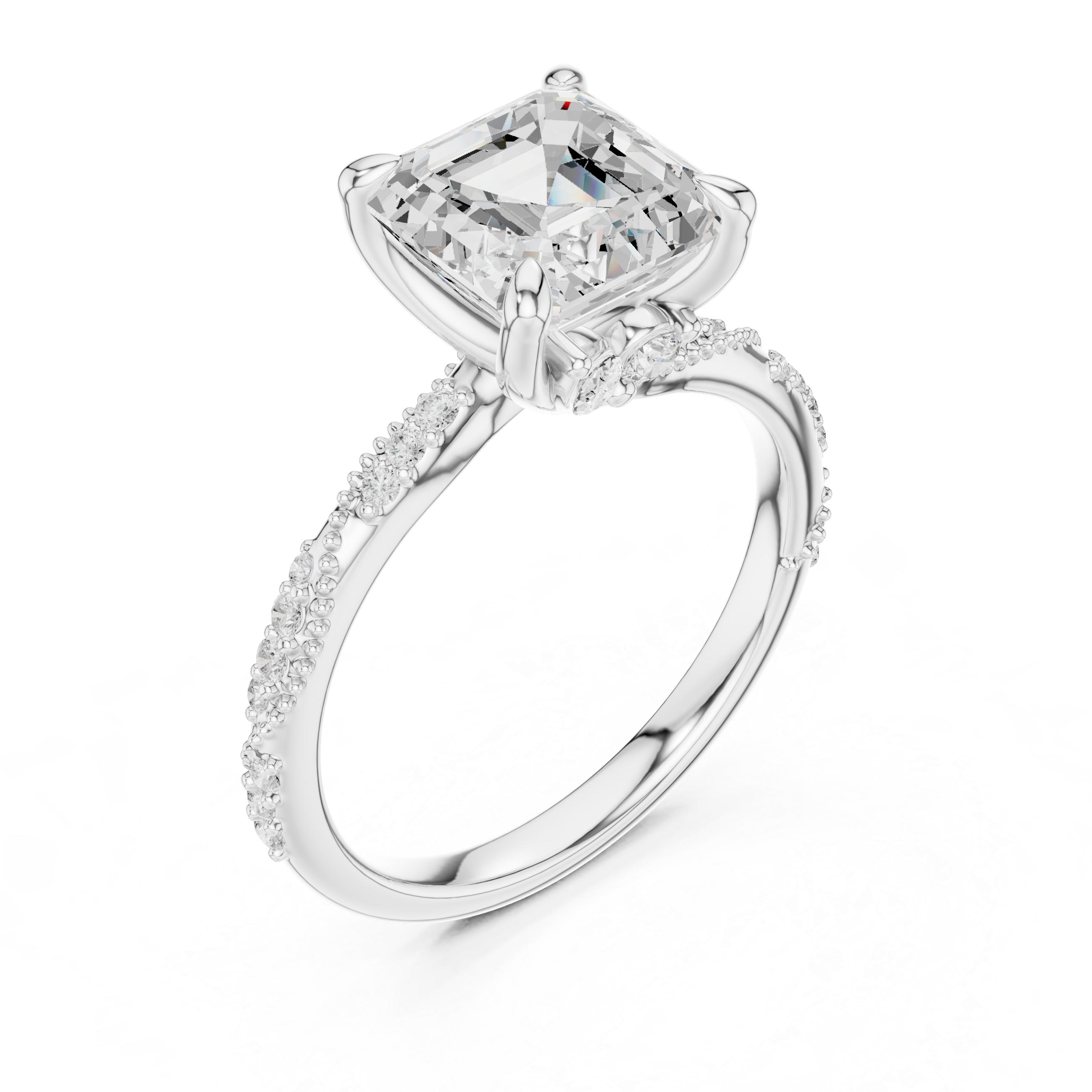 Vintage Asscher Cut Diamond Engagement Ring with Marquise Accents