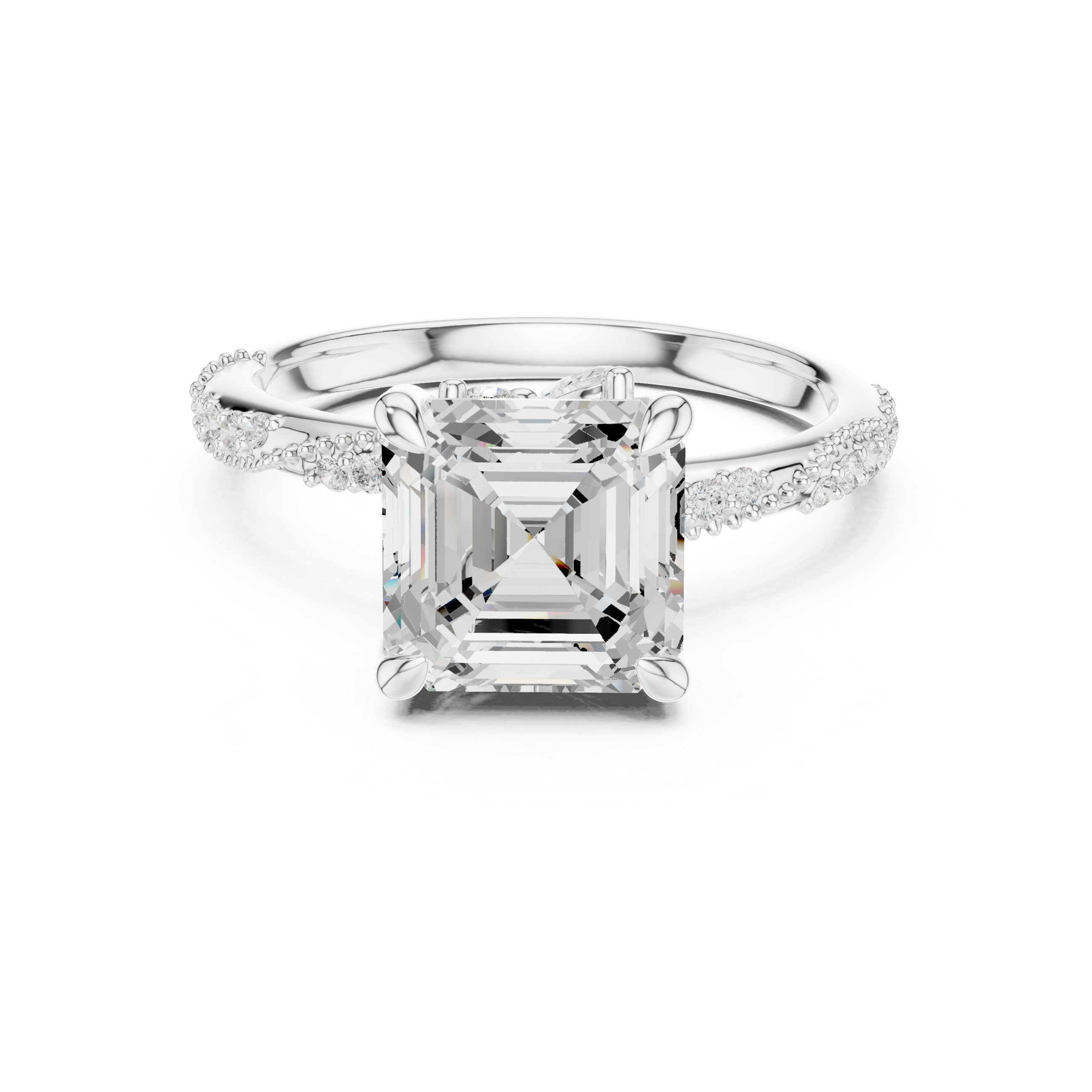Vintage Asscher Cut Diamond Engagement Ring with Marquise Accents