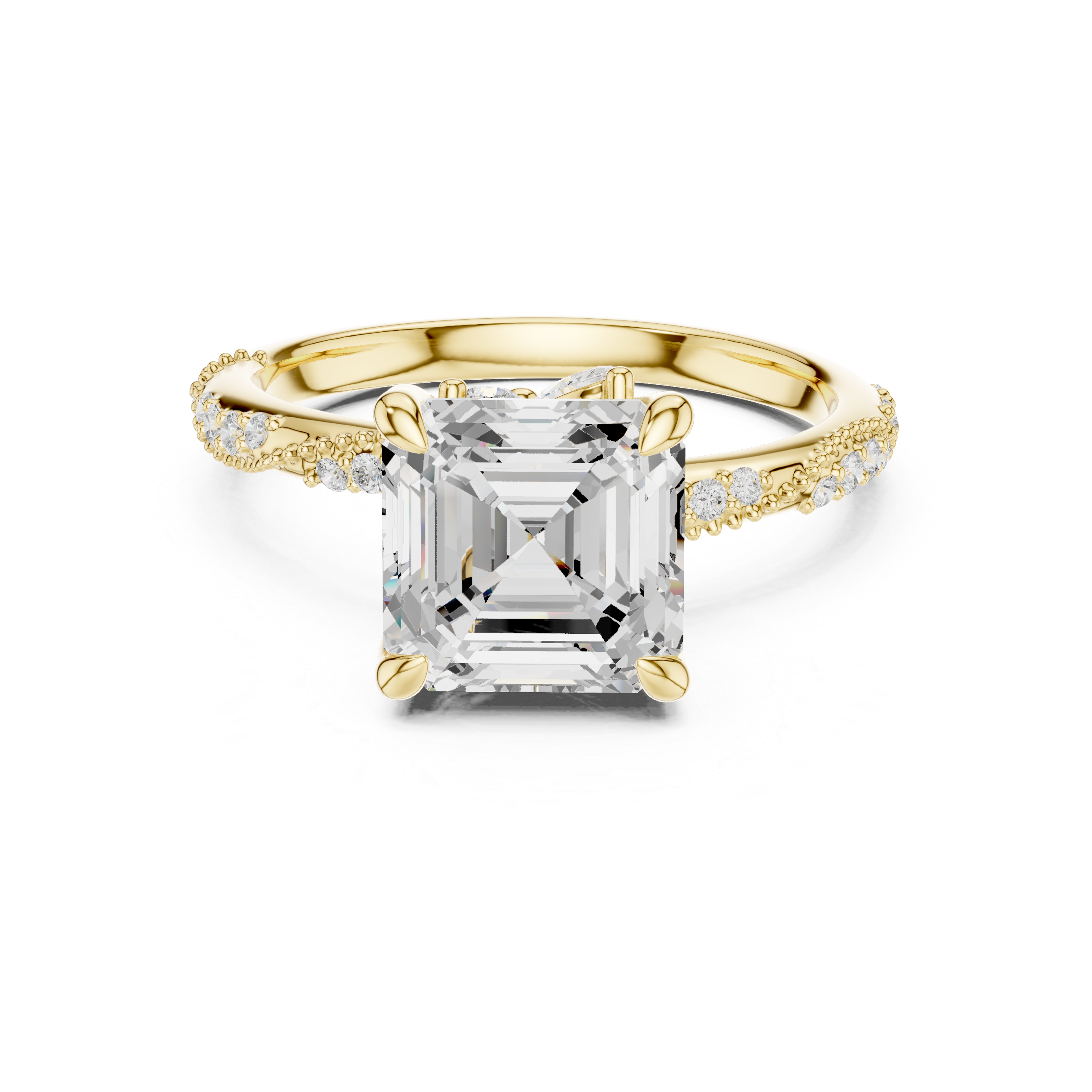 Vintage Asscher Cut Diamond Engagement Ring with Marquise Accents