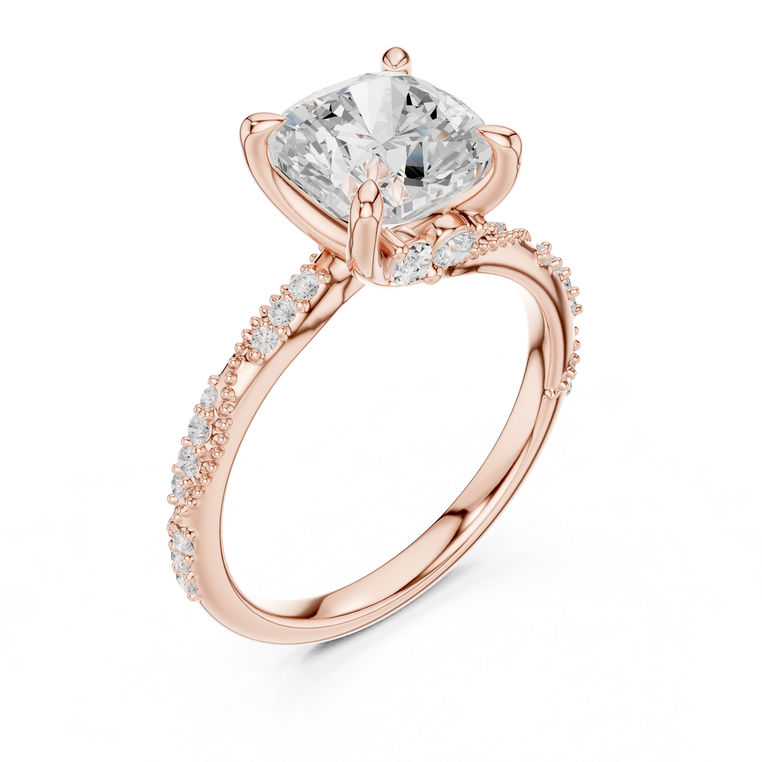 Vintage Cushion Cut Diamond Engagement Ring with Marquise Side Accents
