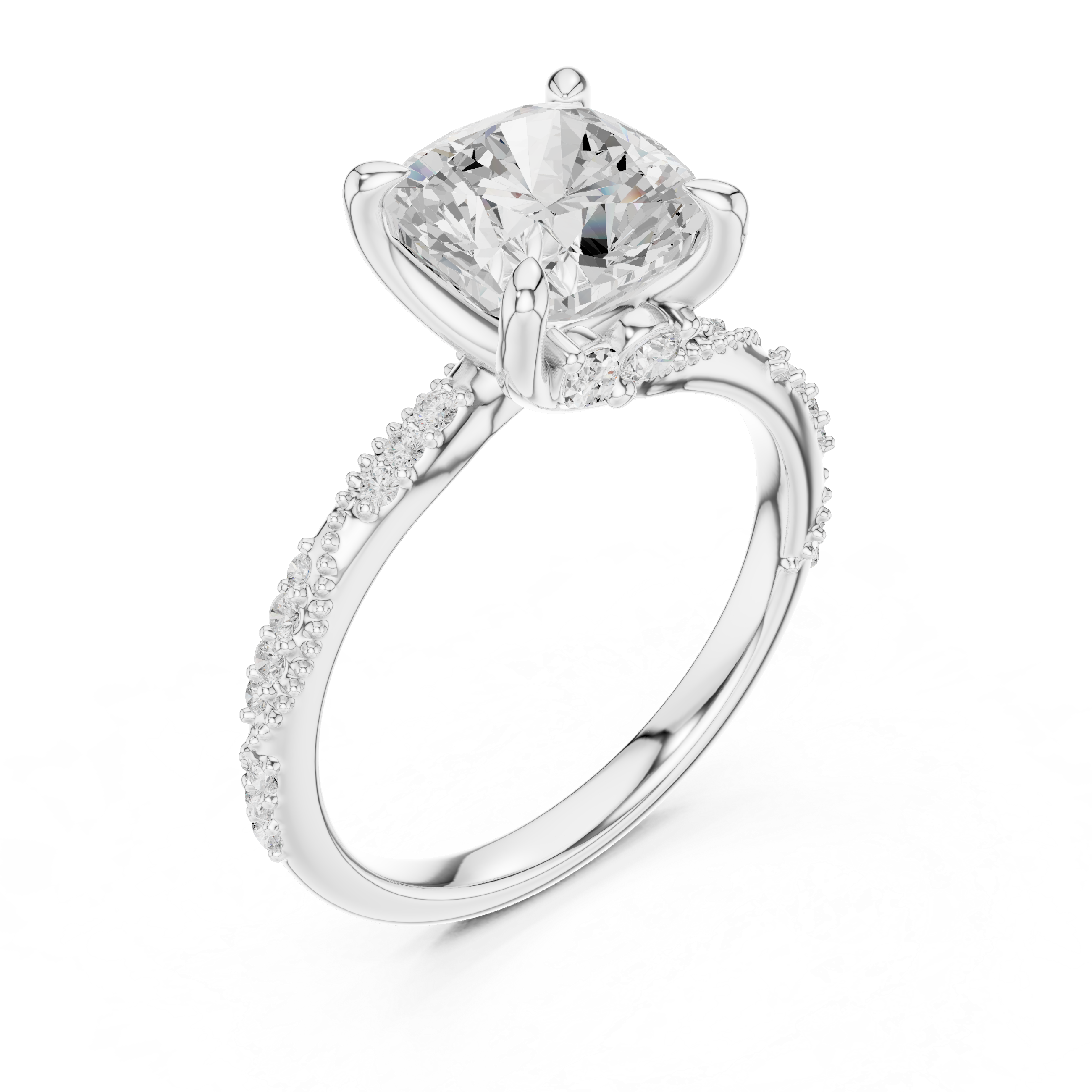 Vintage Cushion Cut Diamond Engagement Ring with Marquise Side Accents