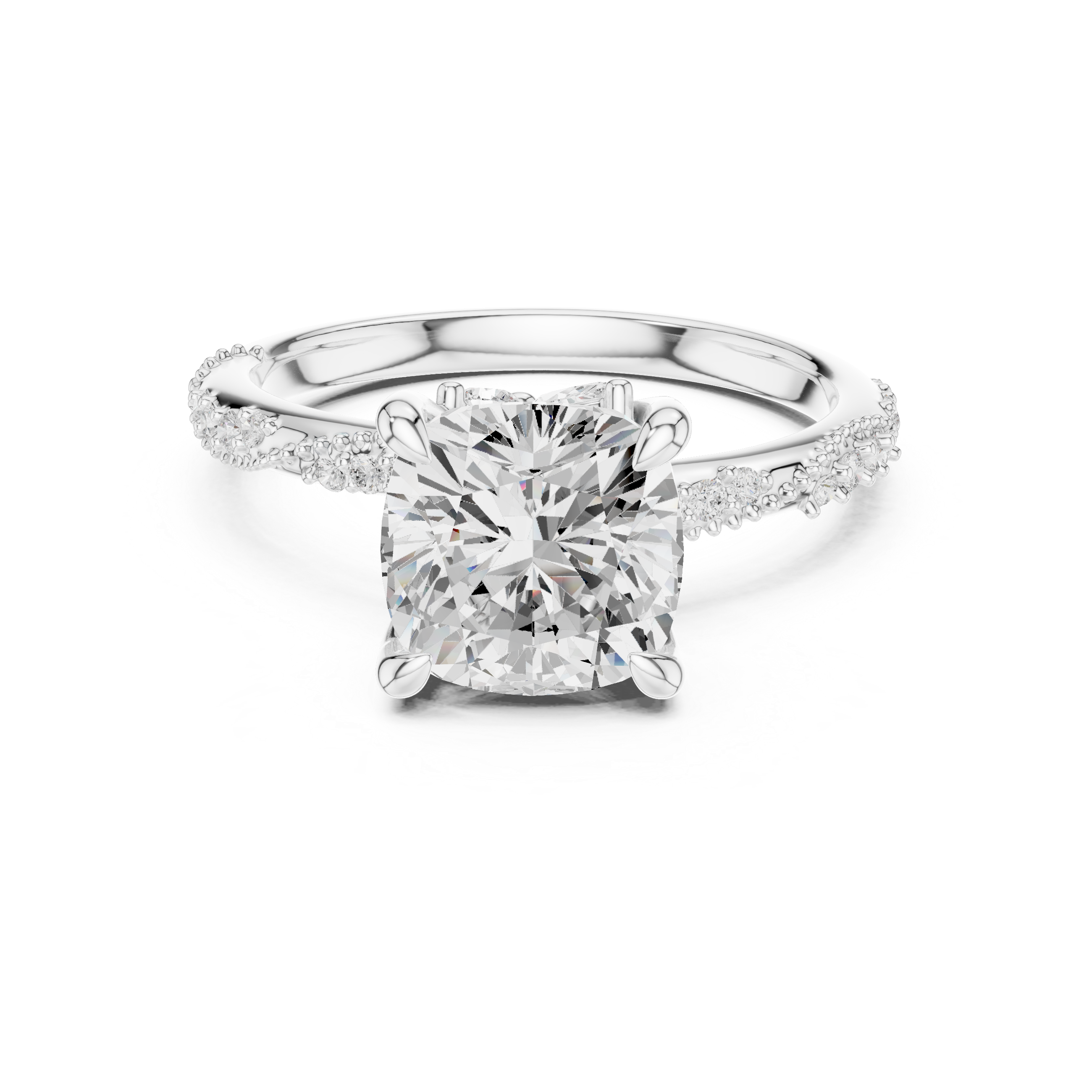 Vintage Cushion Cut Diamond Engagement Ring with Marquise Side Accents