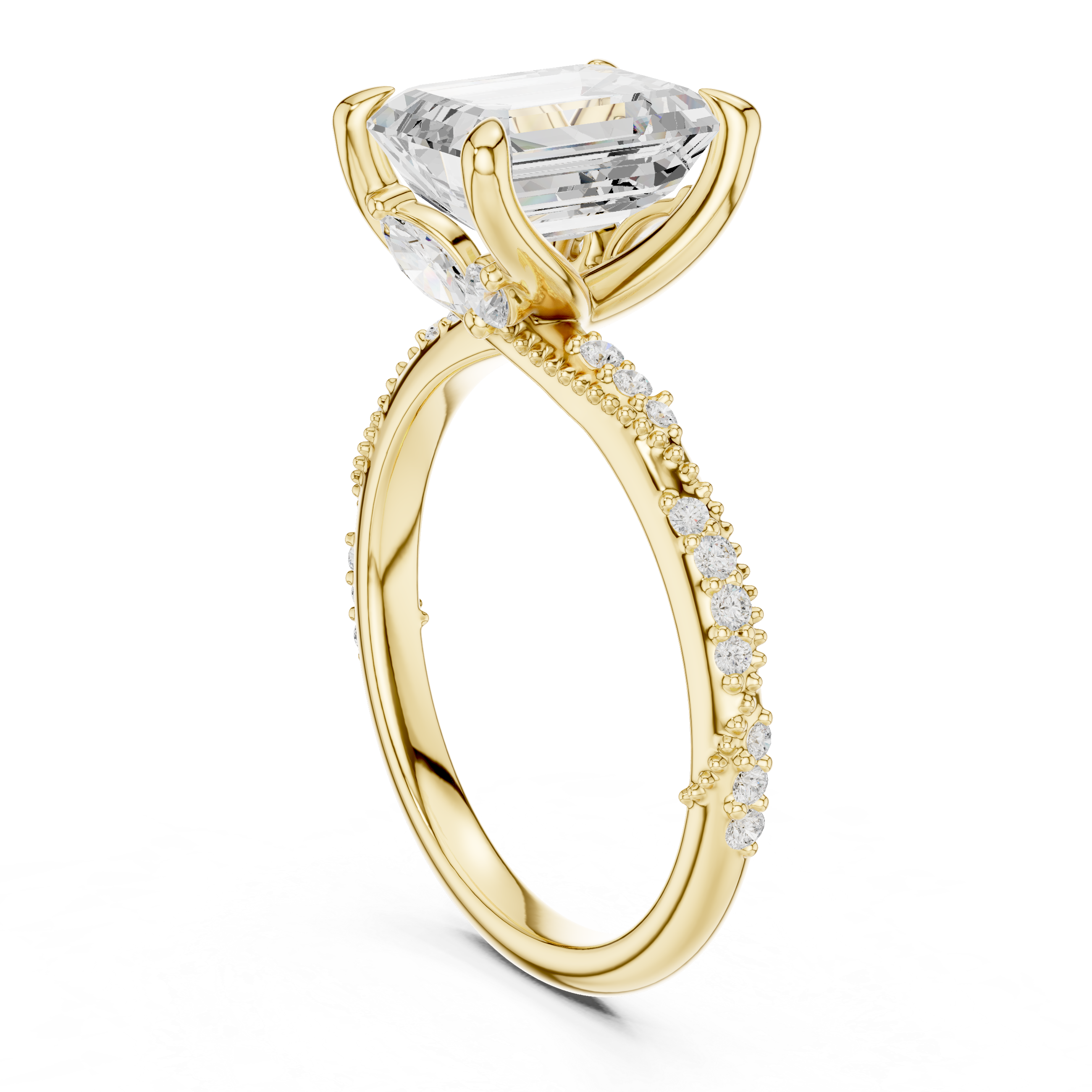 Vintage Emerald Cut Diamond Engagement Ring with Marquise Accent Details
