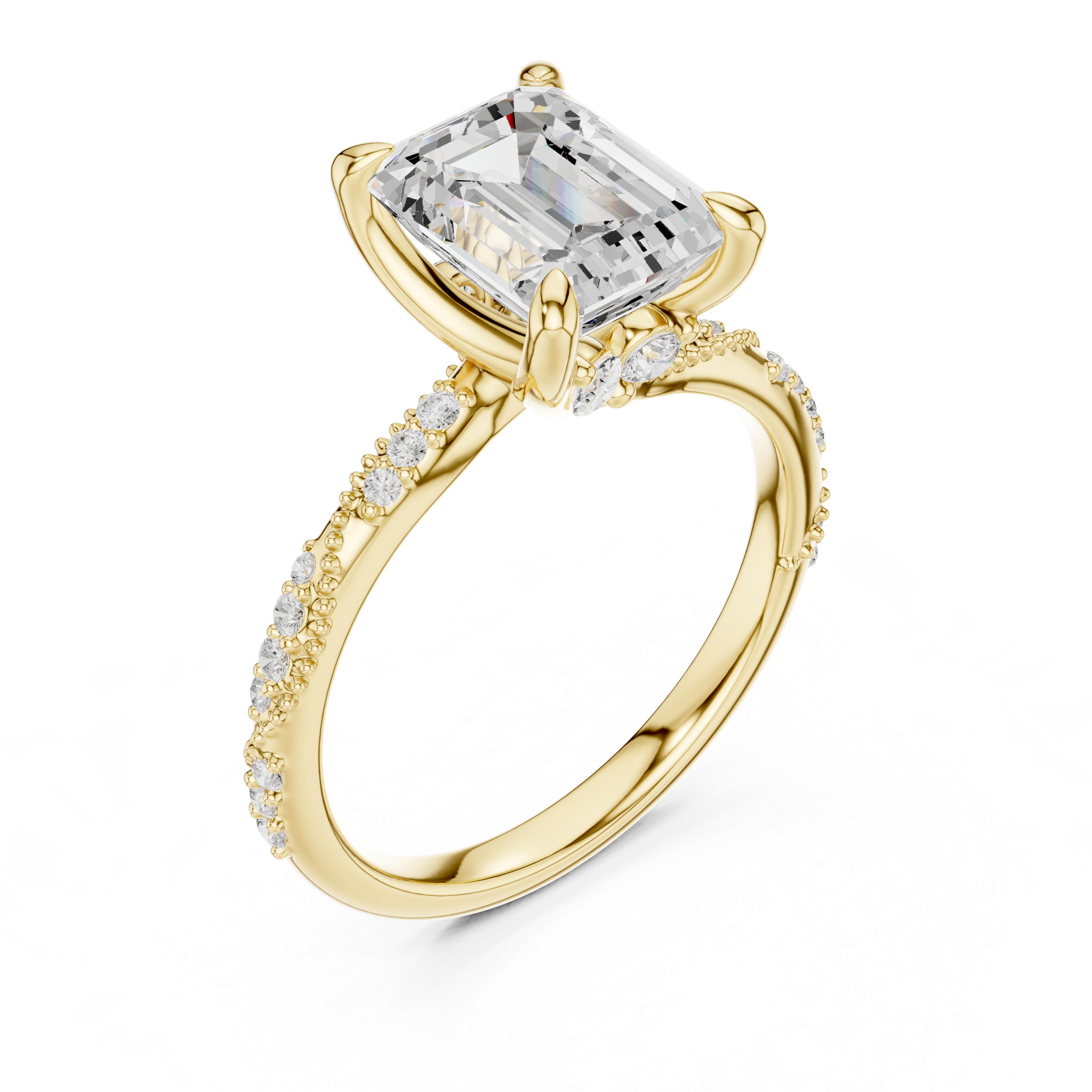 Vintage Emerald Cut Diamond Engagement Ring with Marquise Accent Details