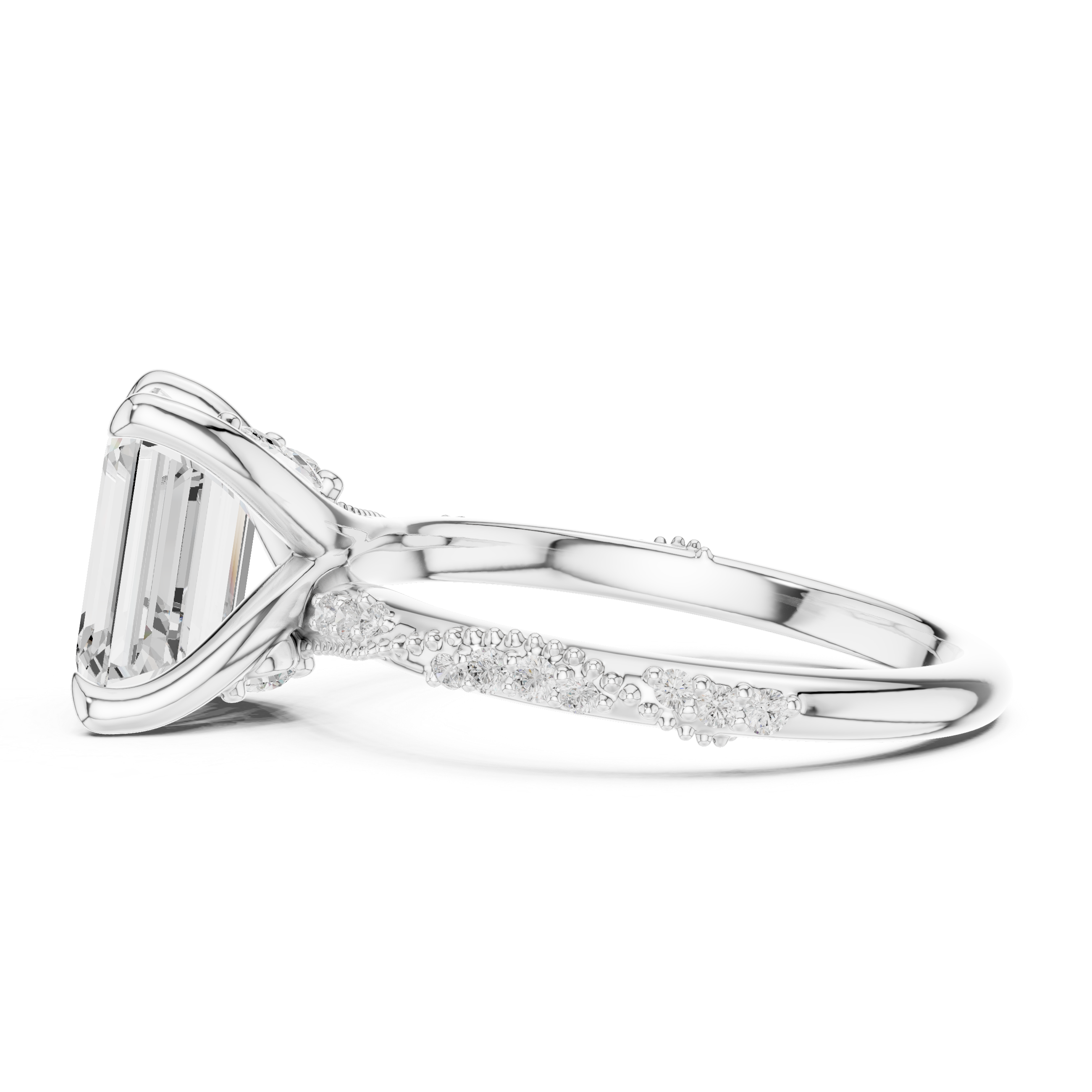 Vintage Emerald Cut Diamond Engagement Ring with Marquise Accent Details