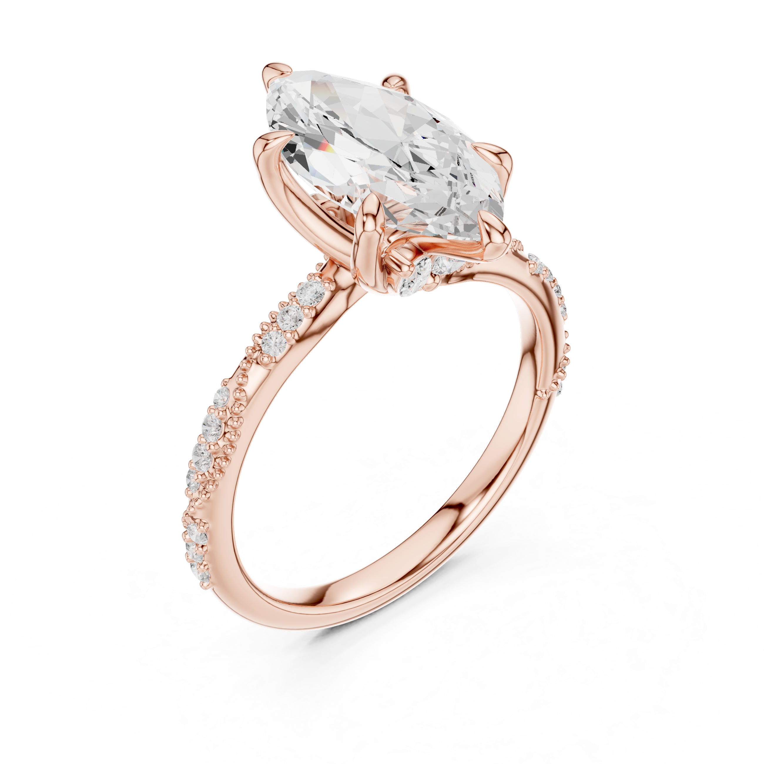 Vintage Marquise Cut Diamond Engagement Ring with Pavé Crossover Band