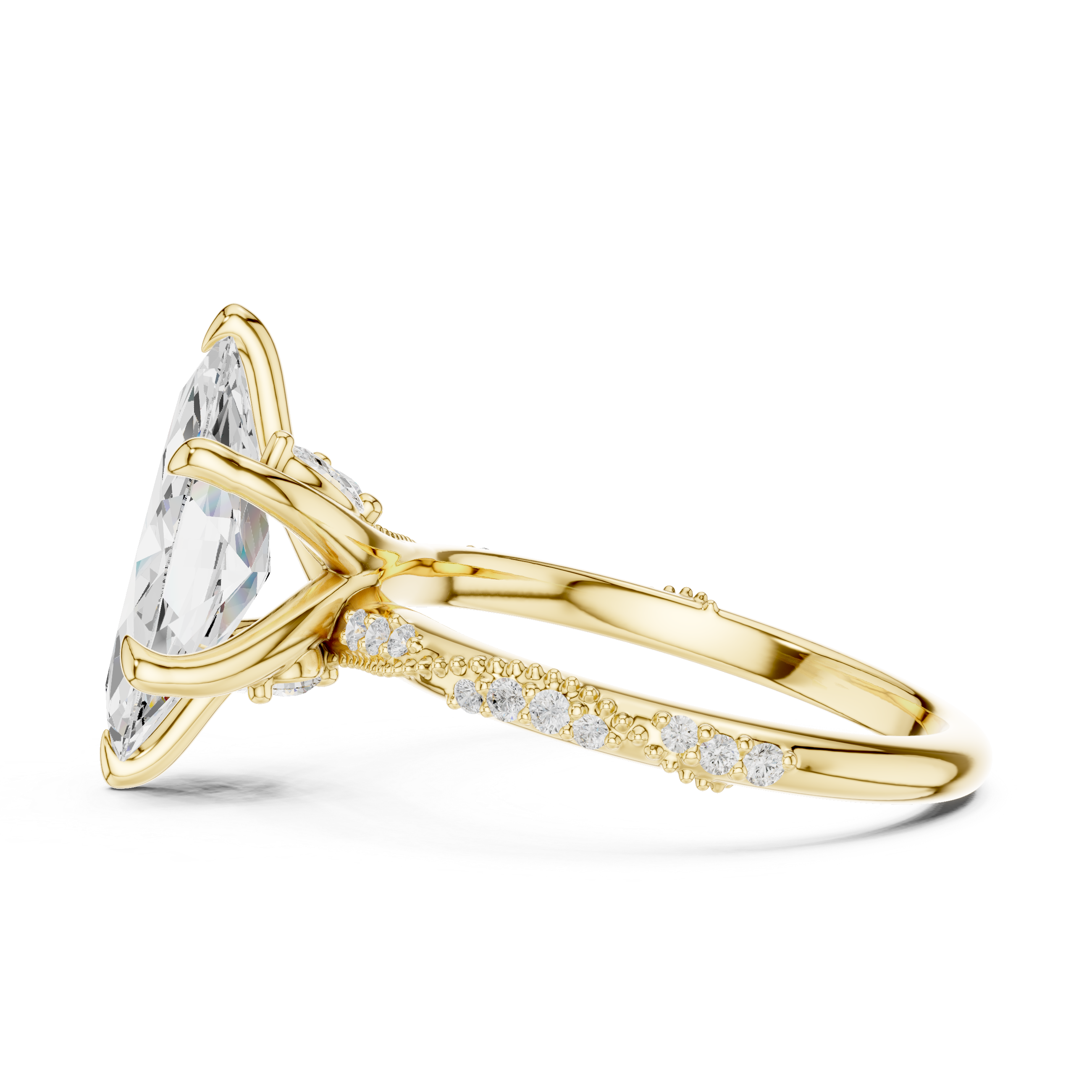 Vintage Marquise Cut Diamond Engagement Ring with Pavé Crossover Band