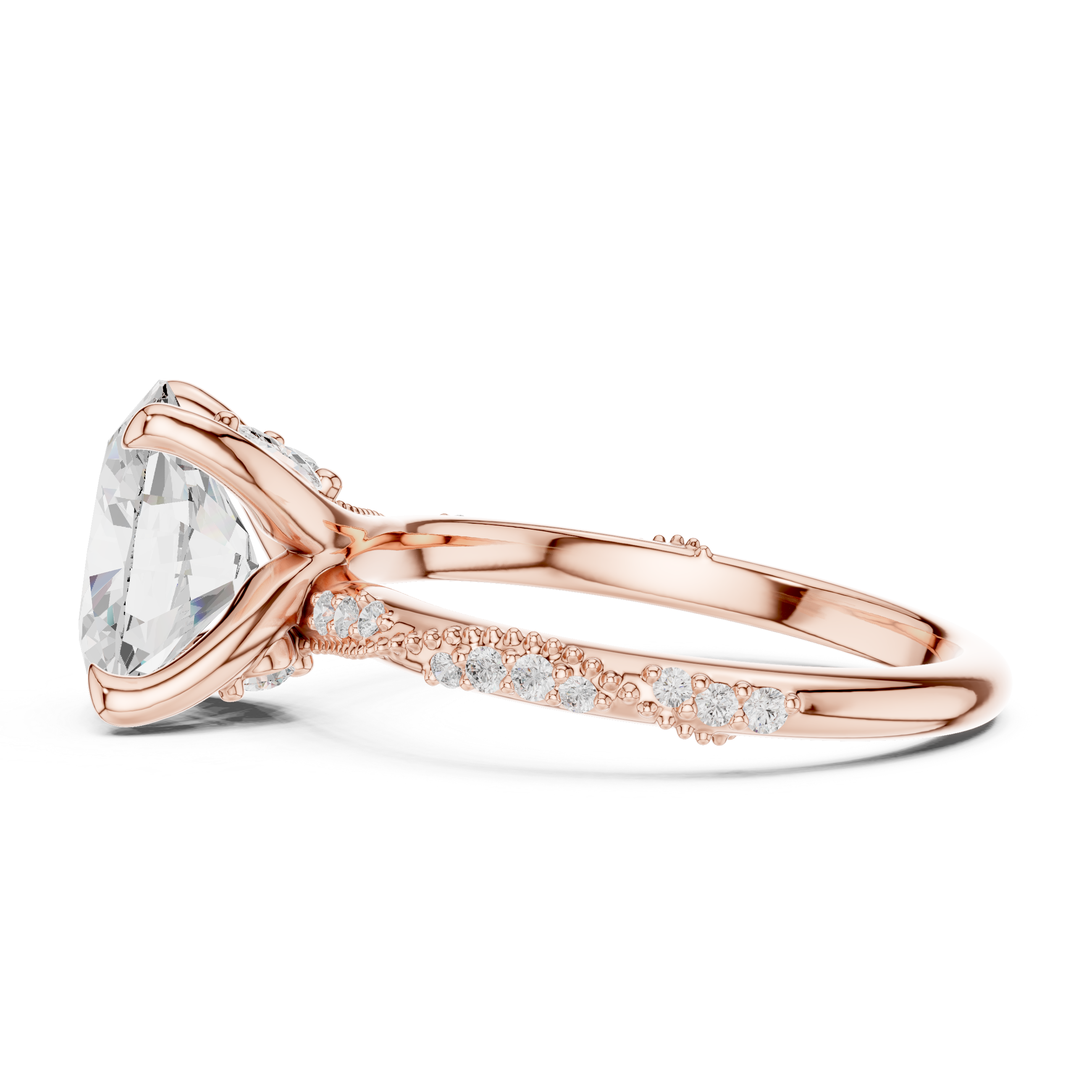 Vintage Oval Cut Diamond Engagement Ring with Twisted Pavé Cathedral Band