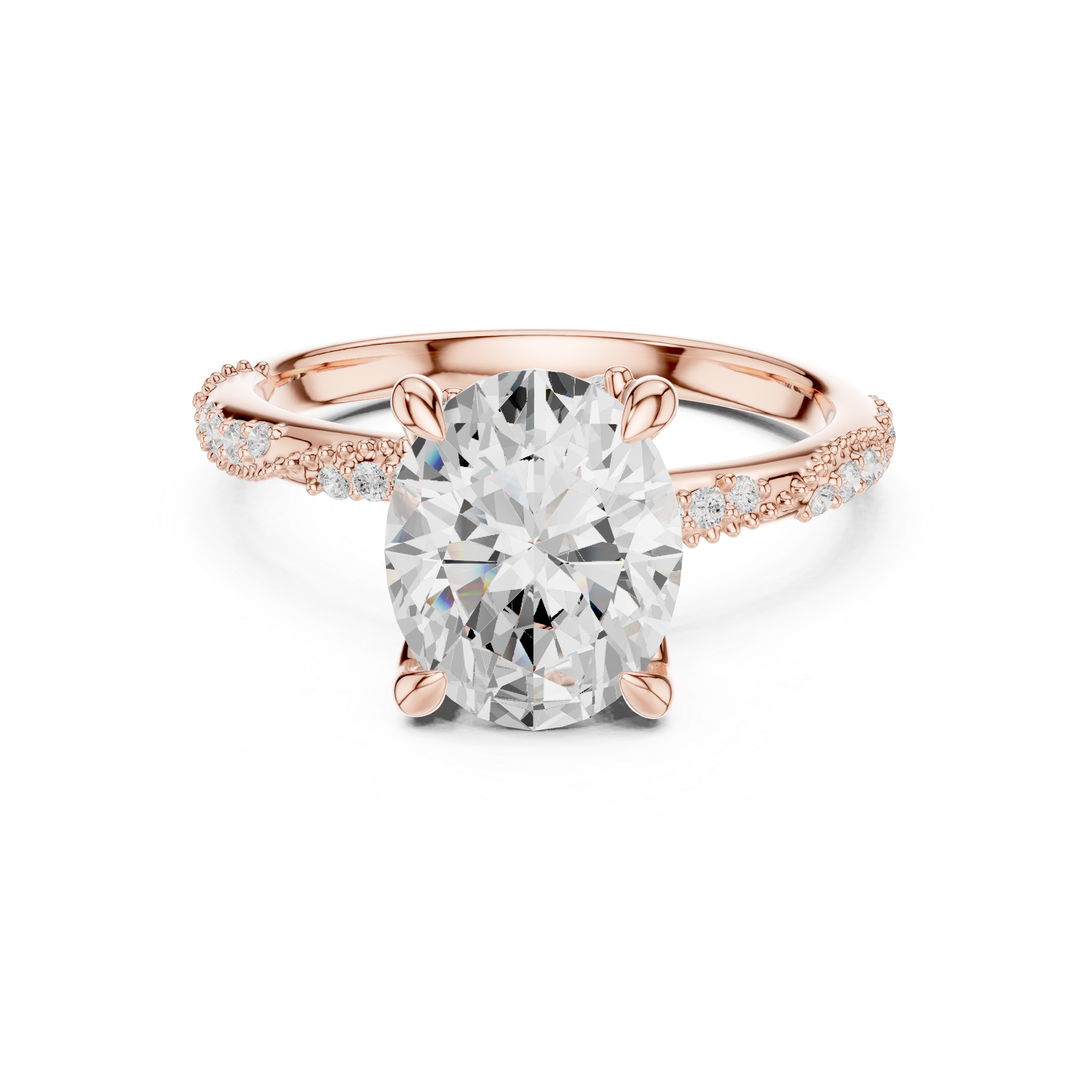 Vintage Oval Cut Diamond Engagement Ring with Twisted Pavé Cathedral Band