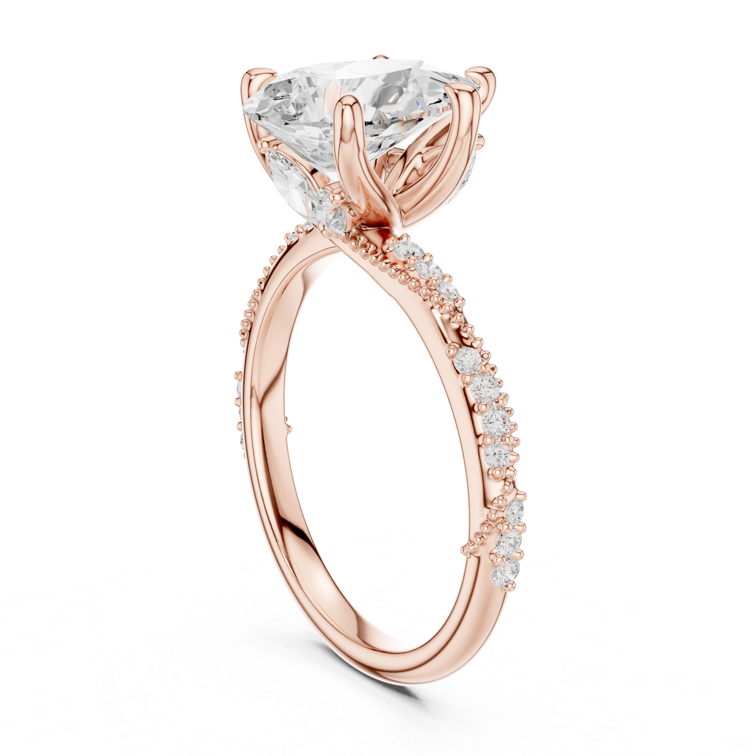 Vintage Pear Cut Diamond Engagement Ring with Twisted Pavé Cathedral Band