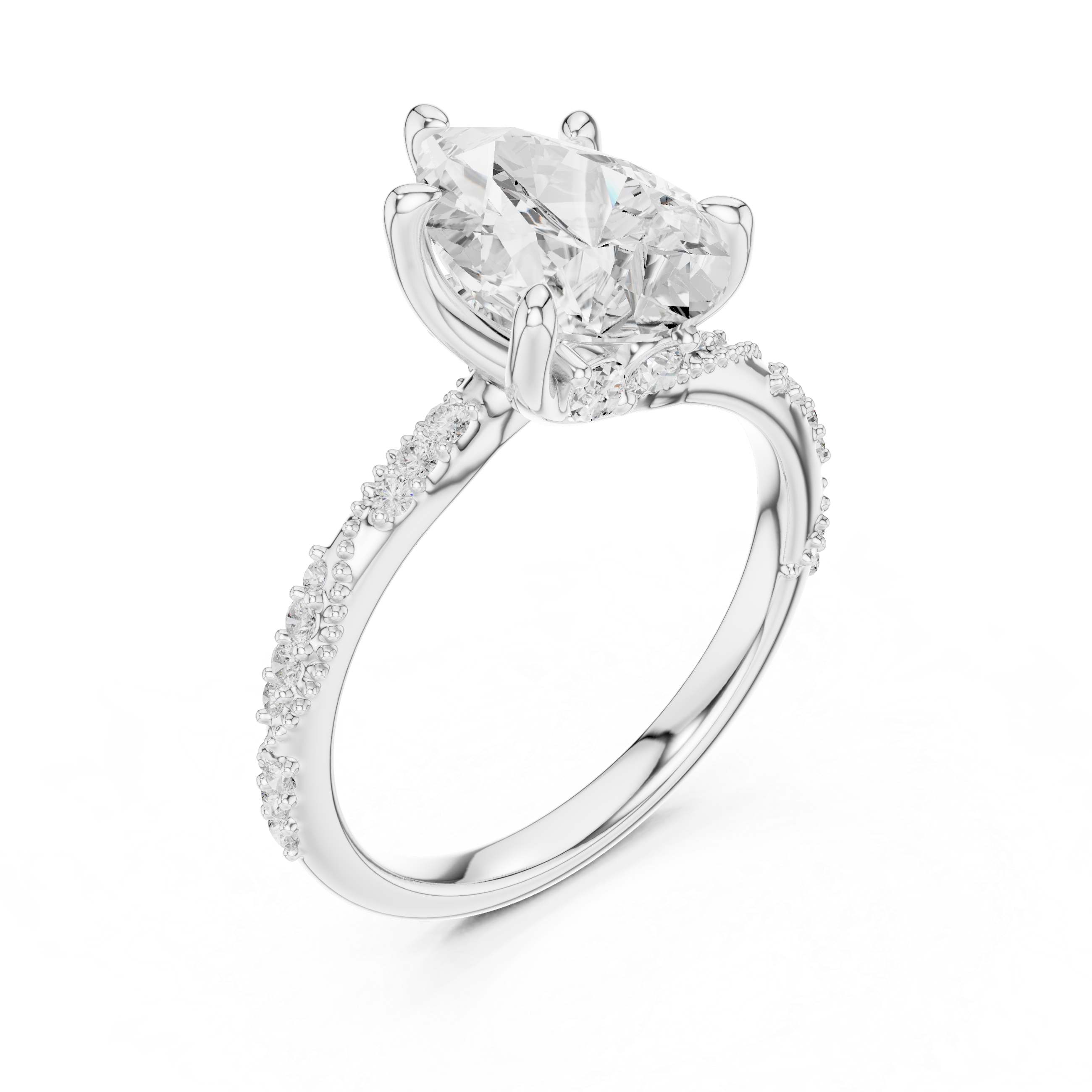 Vintage Pear Cut Diamond Engagement Ring with Twisted Pavé Cathedral Band