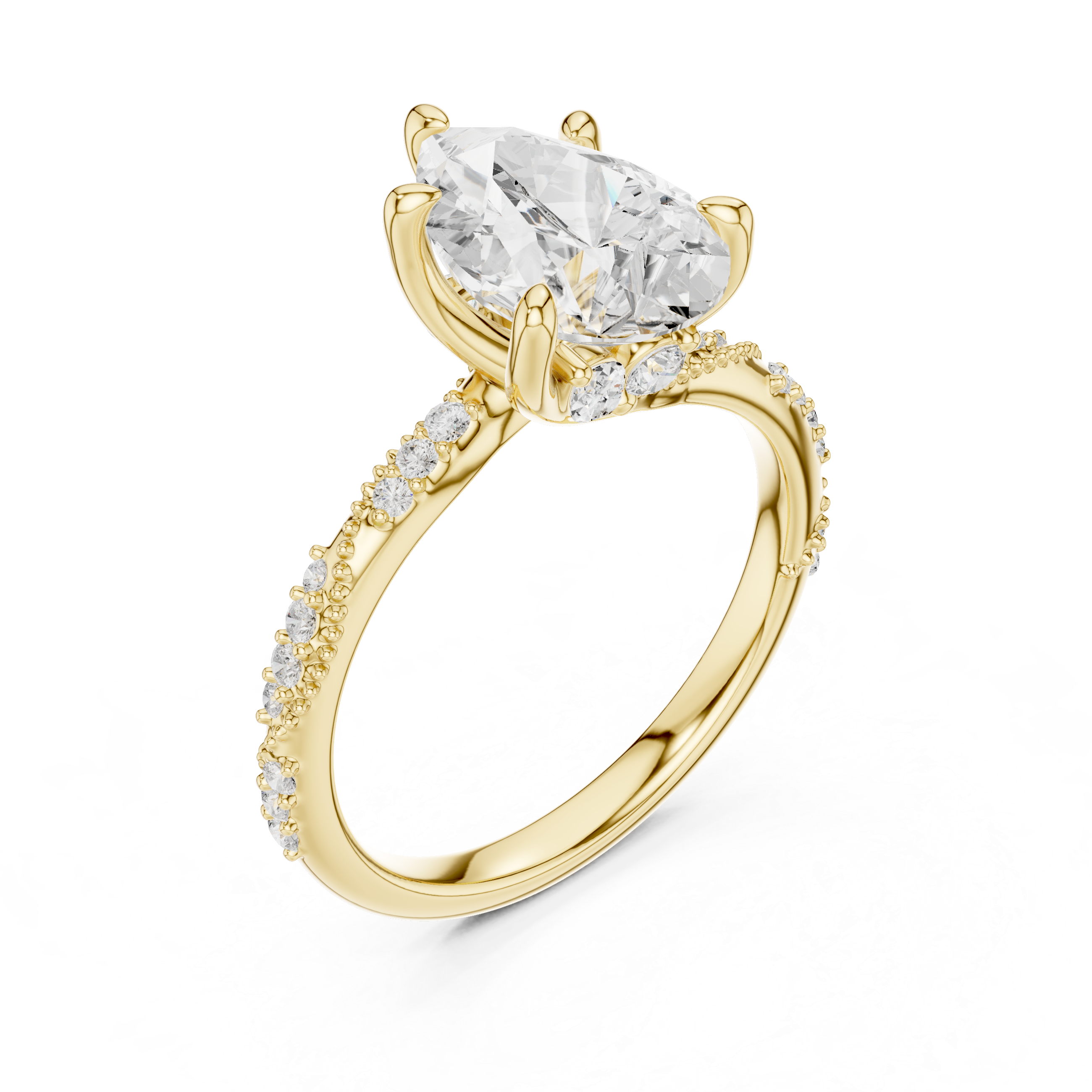 Vintage Pear Cut Diamond Engagement Ring with Twisted Pavé Cathedral Band
