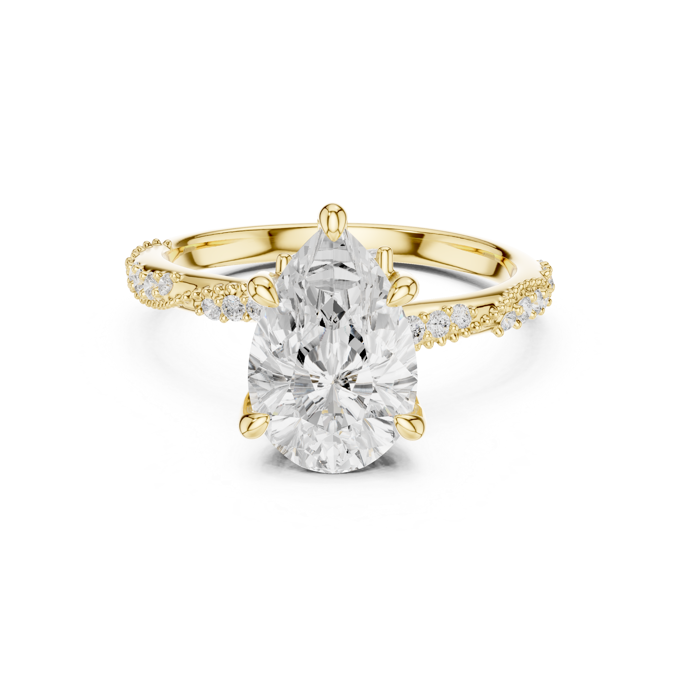 Vintage Pear Cut Diamond Engagement Ring with Twisted Pavé Cathedral Band