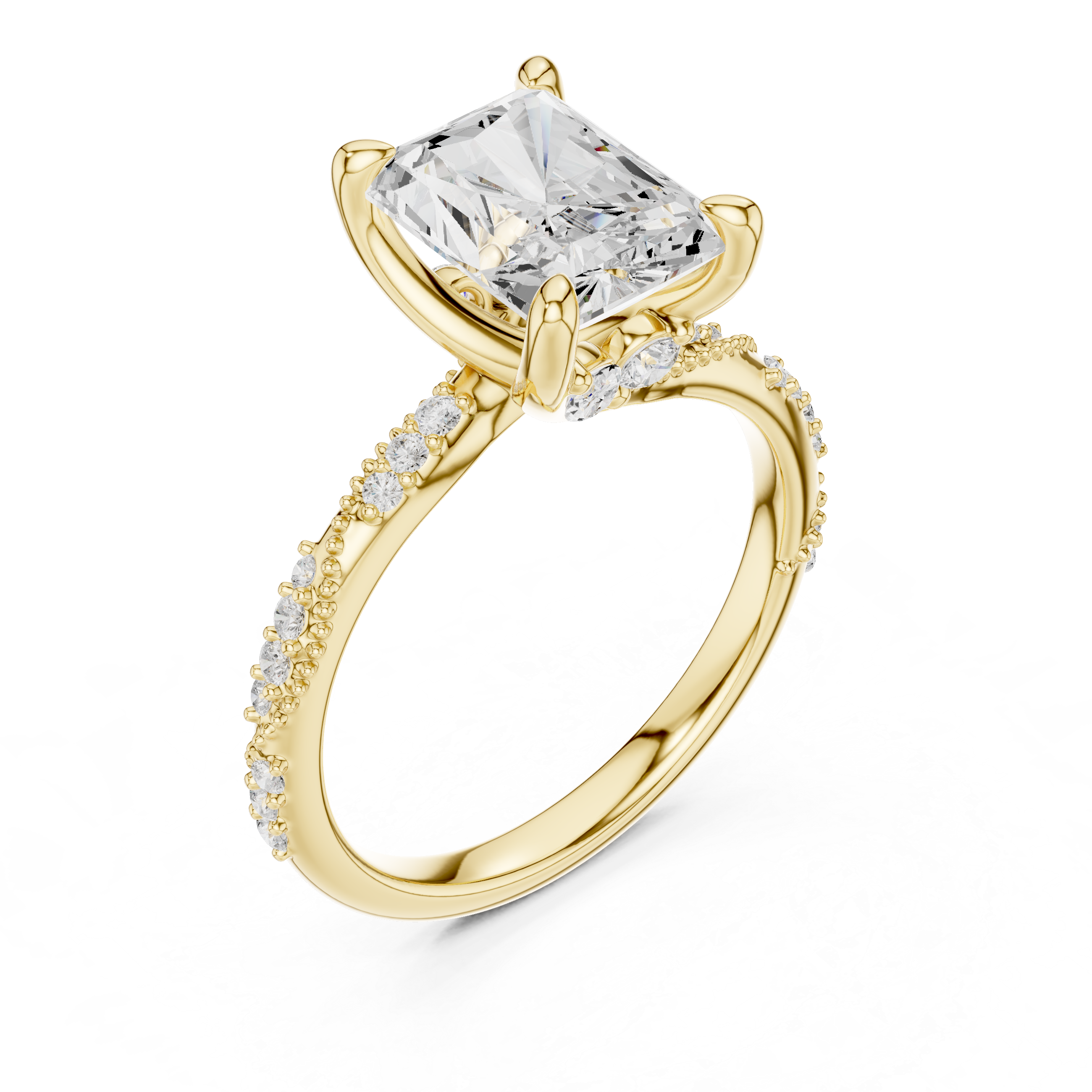Vintage Radiant Cut Diamond Engagement Ring with Twisted Pavé Cathedral Band
